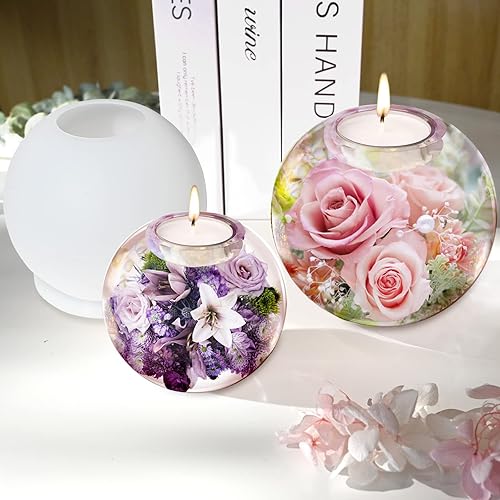 Miniatura 2 de Actvty Portavelas Tealight moldes de resina 2 piezas de esfera moldes de resina epoxi para mesa de centro de mesa de comedor decoraciones de boda