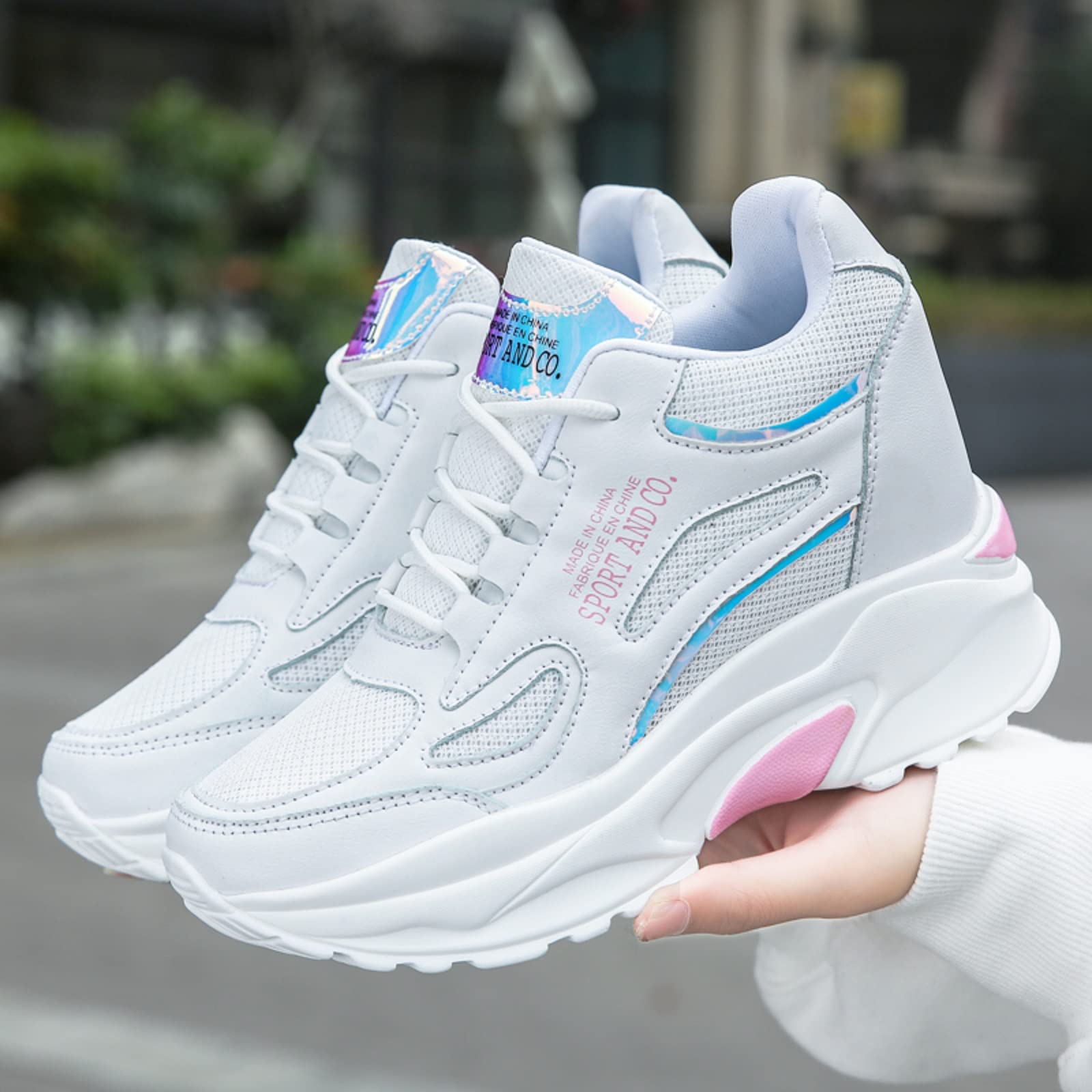 AONEGOLD Sneakers con Zeppa Donna Scarpe da Ginnastica con Tacco Nascosto Sportive Fitness Scarpe Traspiranti Plateau Casual Moda Antiscivolo Sneakers