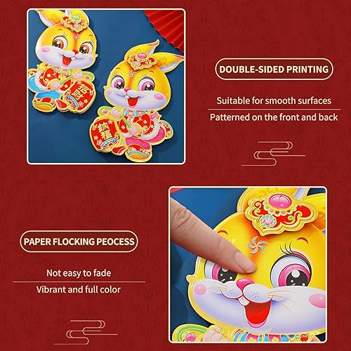 Miniatura 5 de Adhesivo chino para puerta de bendición de Año Nuevo decoraciones de Año Nuevo chino 2023 calcomanías de conejo del zodiaco para puertas ventanas