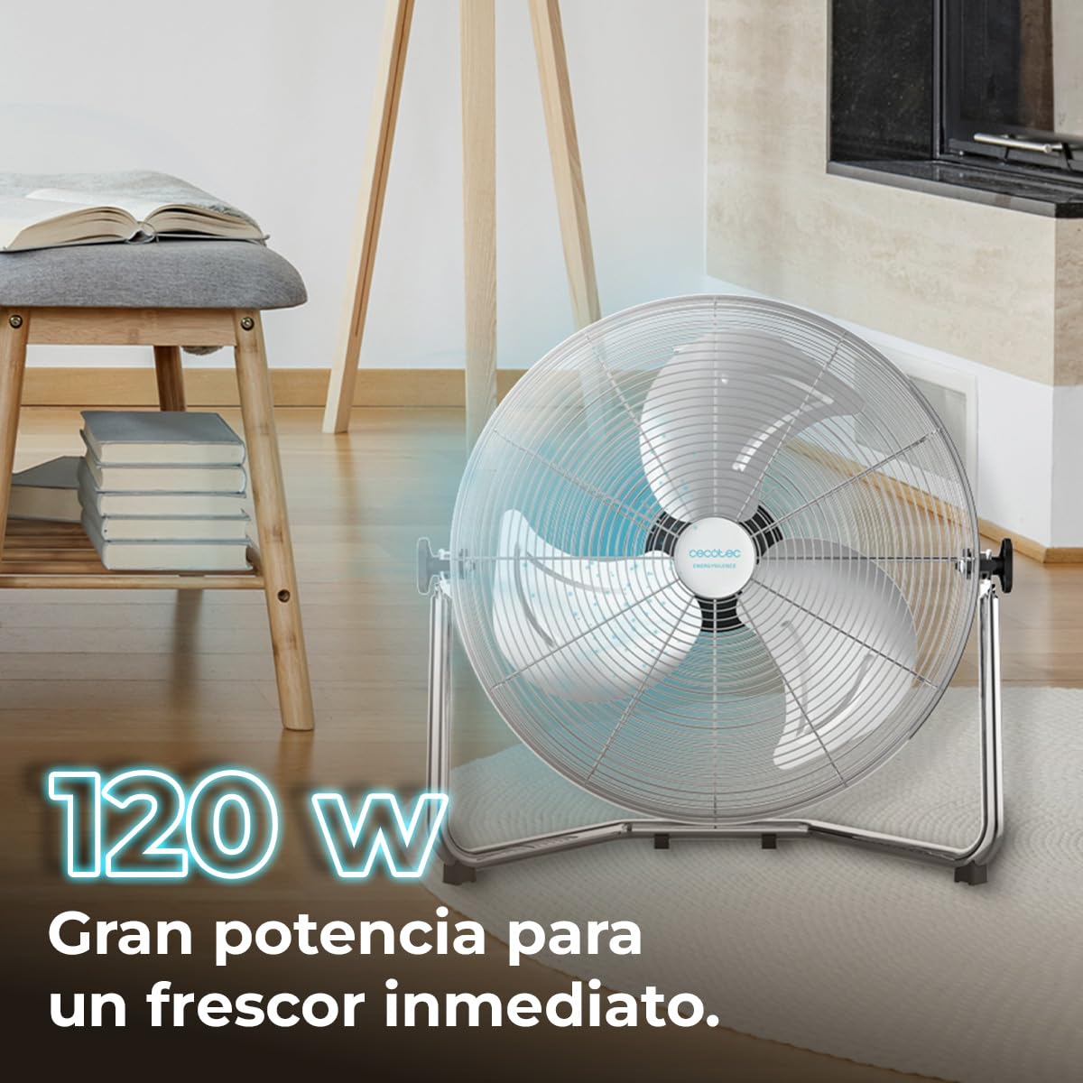 Cecotec Ventilador Industrial EnergySilence 5000 Pro. 120 W, 3 Aspas Metálicas de 20" (51 cm), Motor de Cobre, 3 Velocidades, Inclinación Ajustable, Acabado Cromado — view 2