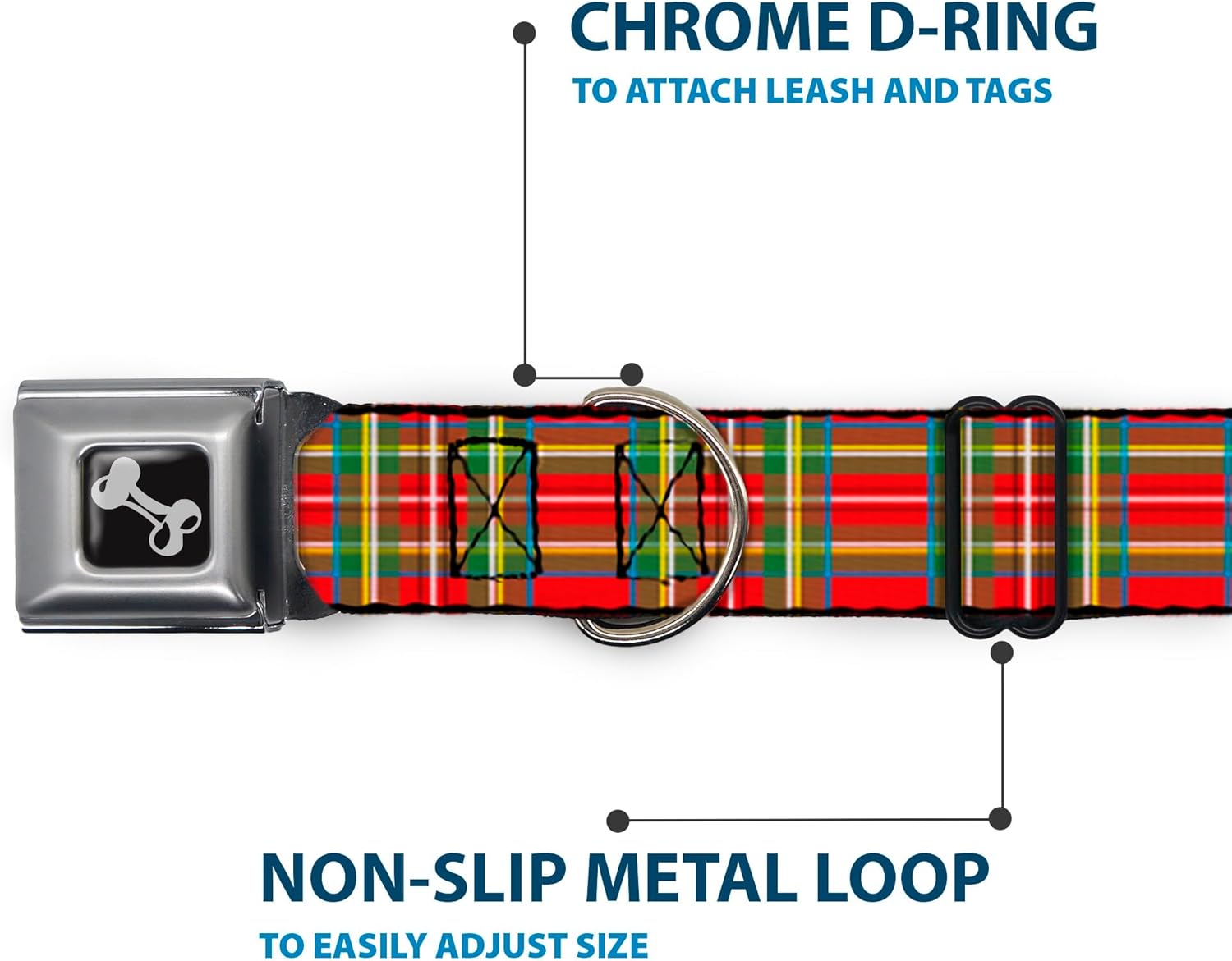 Dog Collar Seatbelt Buckle Tartan Plaid Red Green 15 to 26 Inches 1.0 Inch Wide