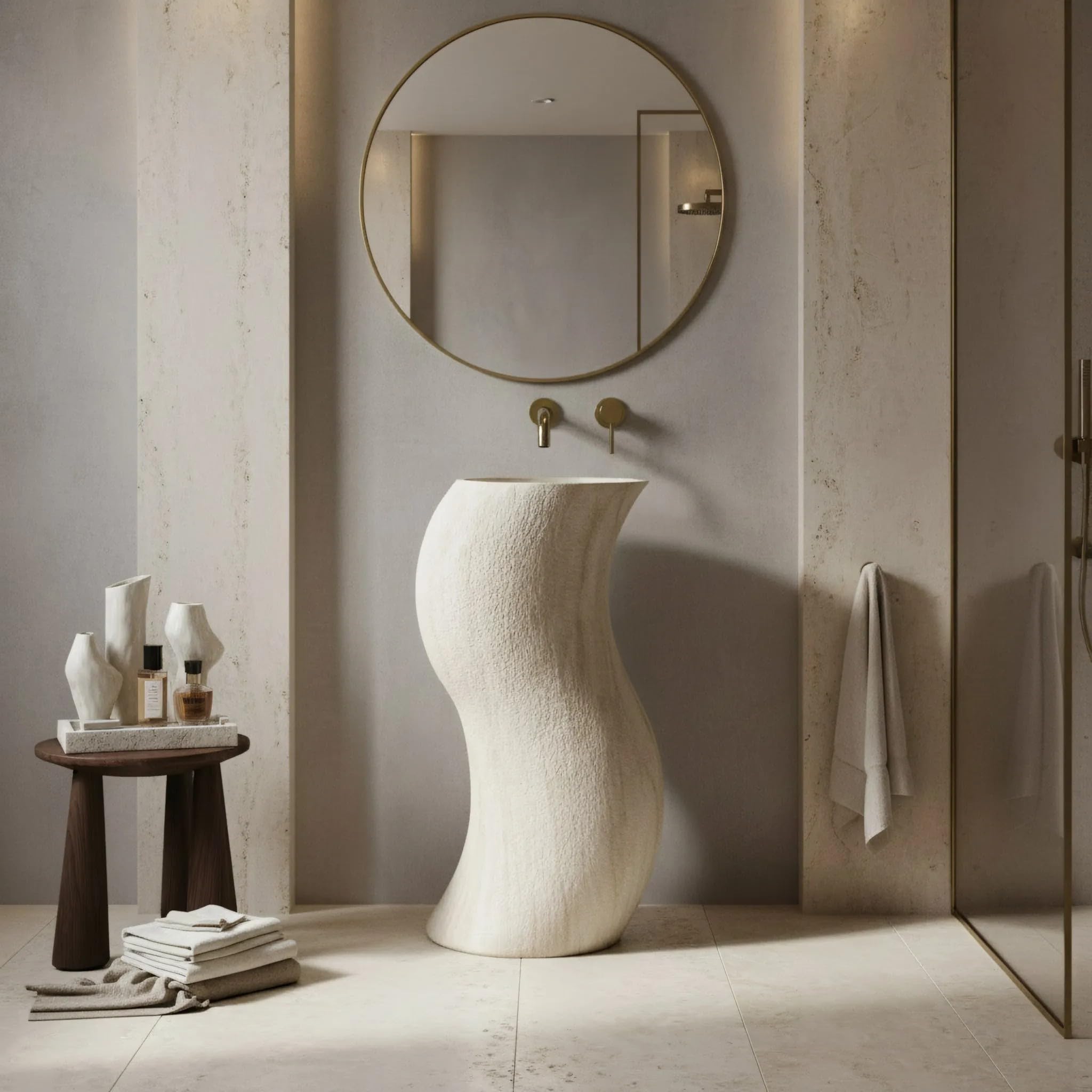 Lavabo De Pie Rea Melody Beige, Stone Imitation 49X39X84Cm