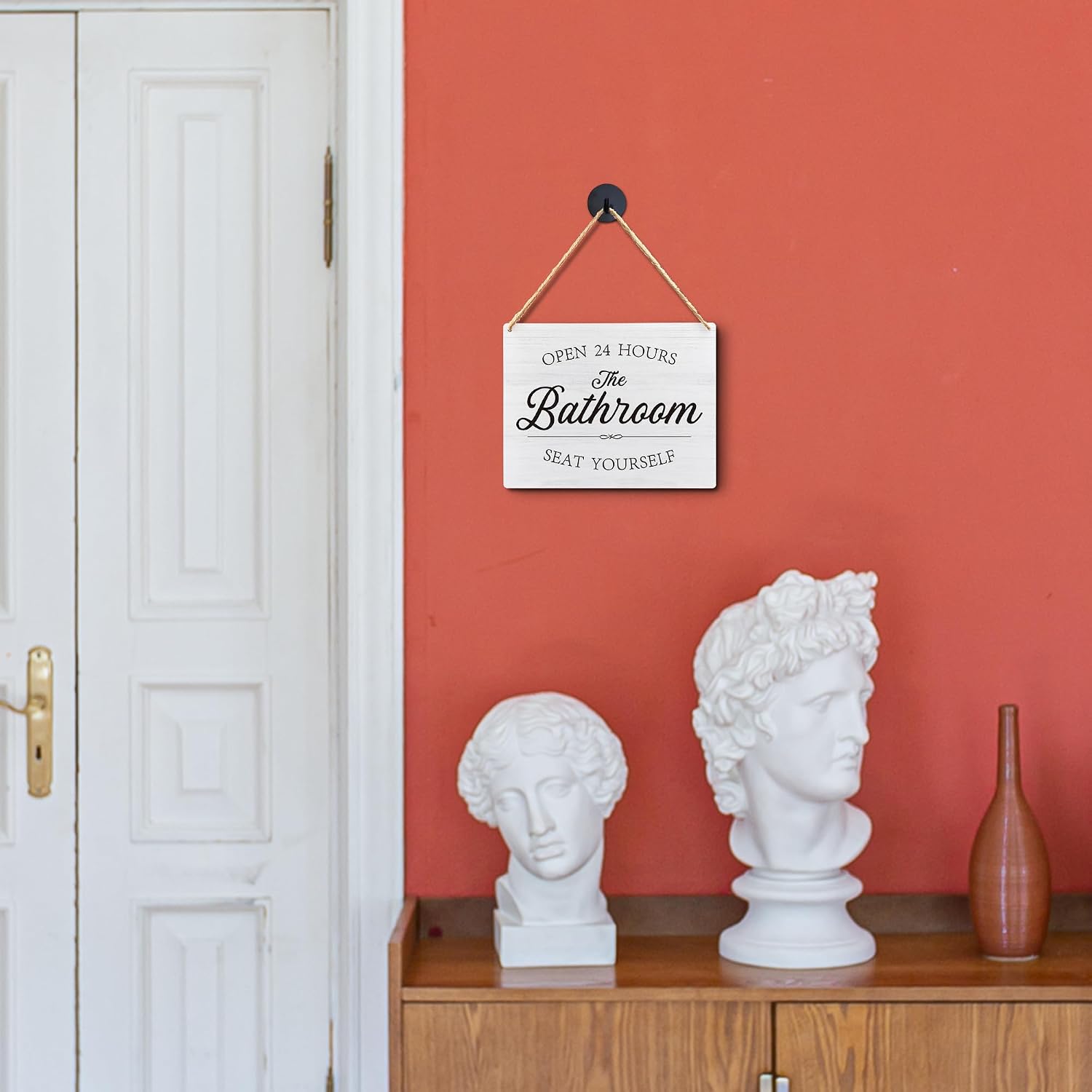Lacosu Wall Pediments Please Seat Yourself Bathroom Sign,Funny Bathroom Hanging Sign for Restroom Wall Decor,10x8 Inches