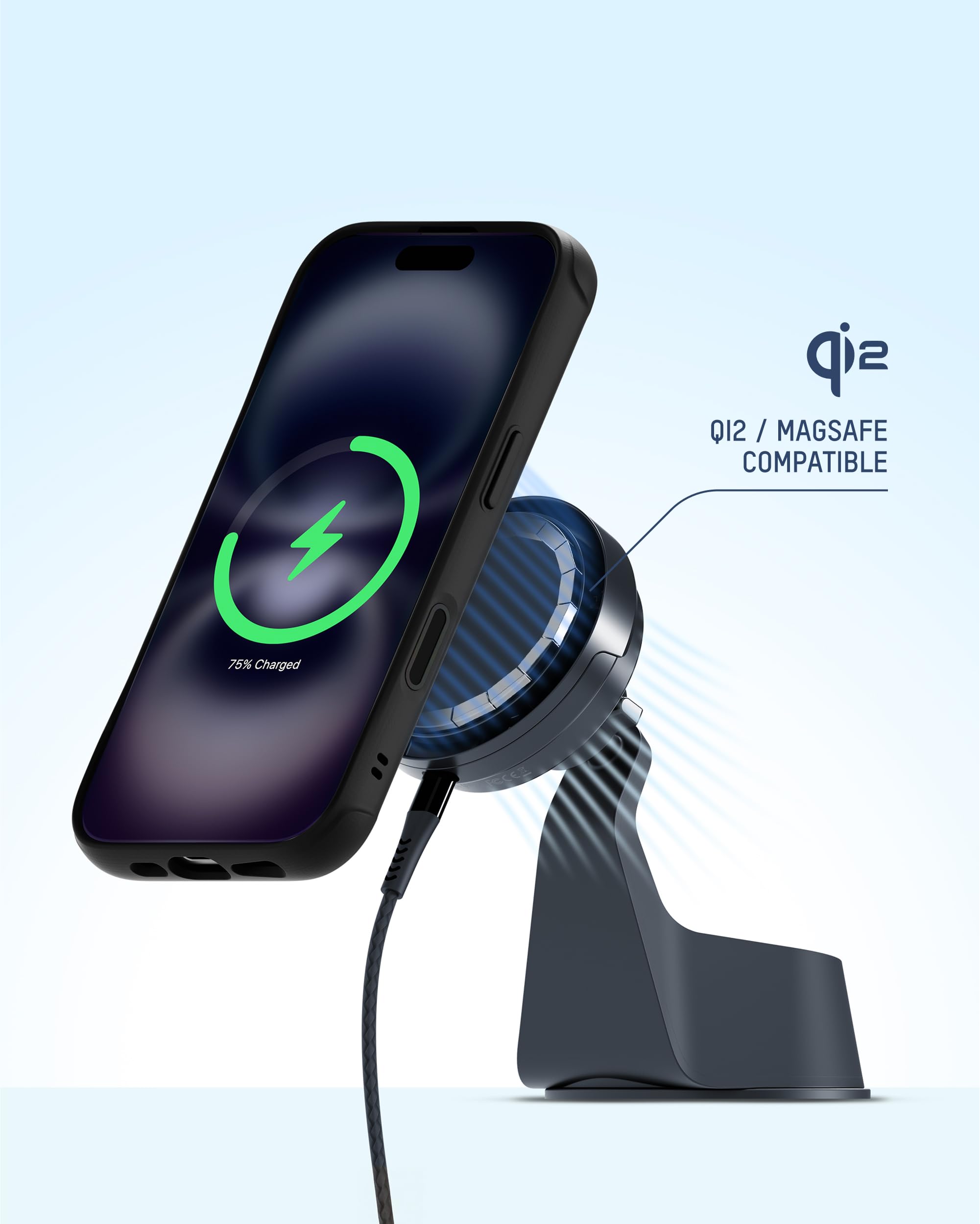 Mous - Dual Charging Station met Qi2 tot 15W snel opladen - MagSafe oplader compatibel met iPhone 17/16/15/14, Pixel 10, S26/S25 serie en Airpods - USB-C kabel - Aramide Fibre