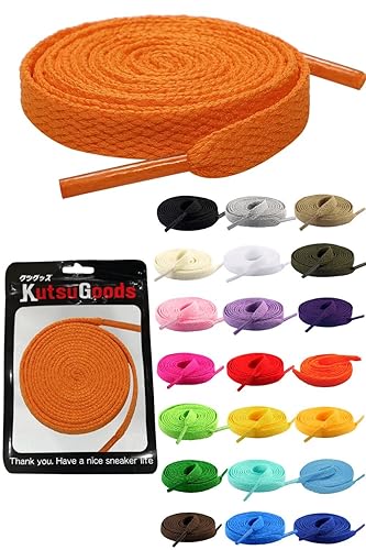 [KutsuGoods] クツグッズ スニーカーヘッズ専用 シューレース 靴紐 100cm 120cm 140cm 160cm 平紐 靴ひも shoelaces (100cm, オレンジ)