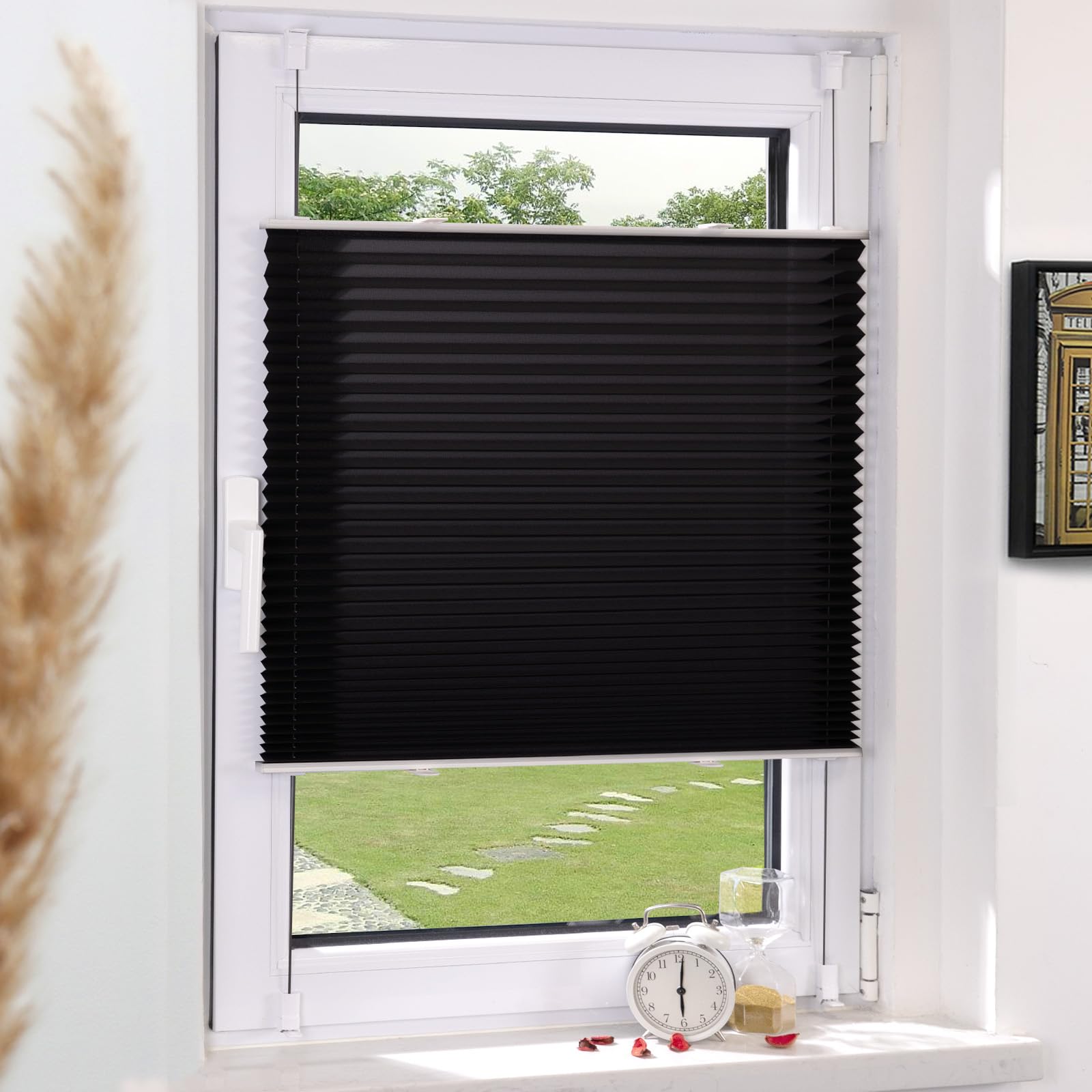 Grandekor Plissee Klemmfix ohne Bohren Schwarz 70x120cm(BxH) Plissees lichtdurchlässig Blickdicht Jalousien ohne Bohren Fensterrollo Klemmrollos Sonnenschutz Sichtschutz Faltrollo Rollos für Fenster