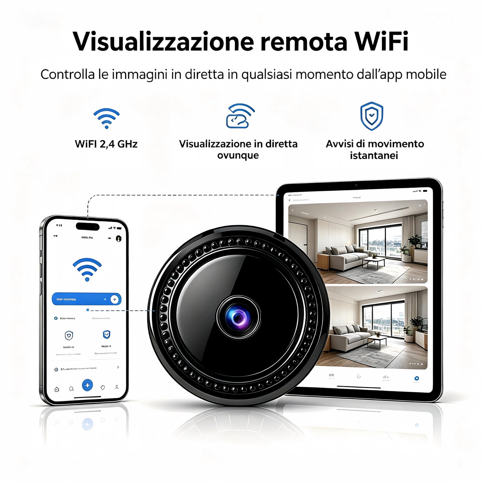 6 PCS Mini Telecamera Spia WiFi 1080P HD, Videocamera di Sorveglianza con Visione Notturna e Rilevamento del Movimento, Controllo Remoto tramite App, per Uso Interno ed Esterno in Casa S/R