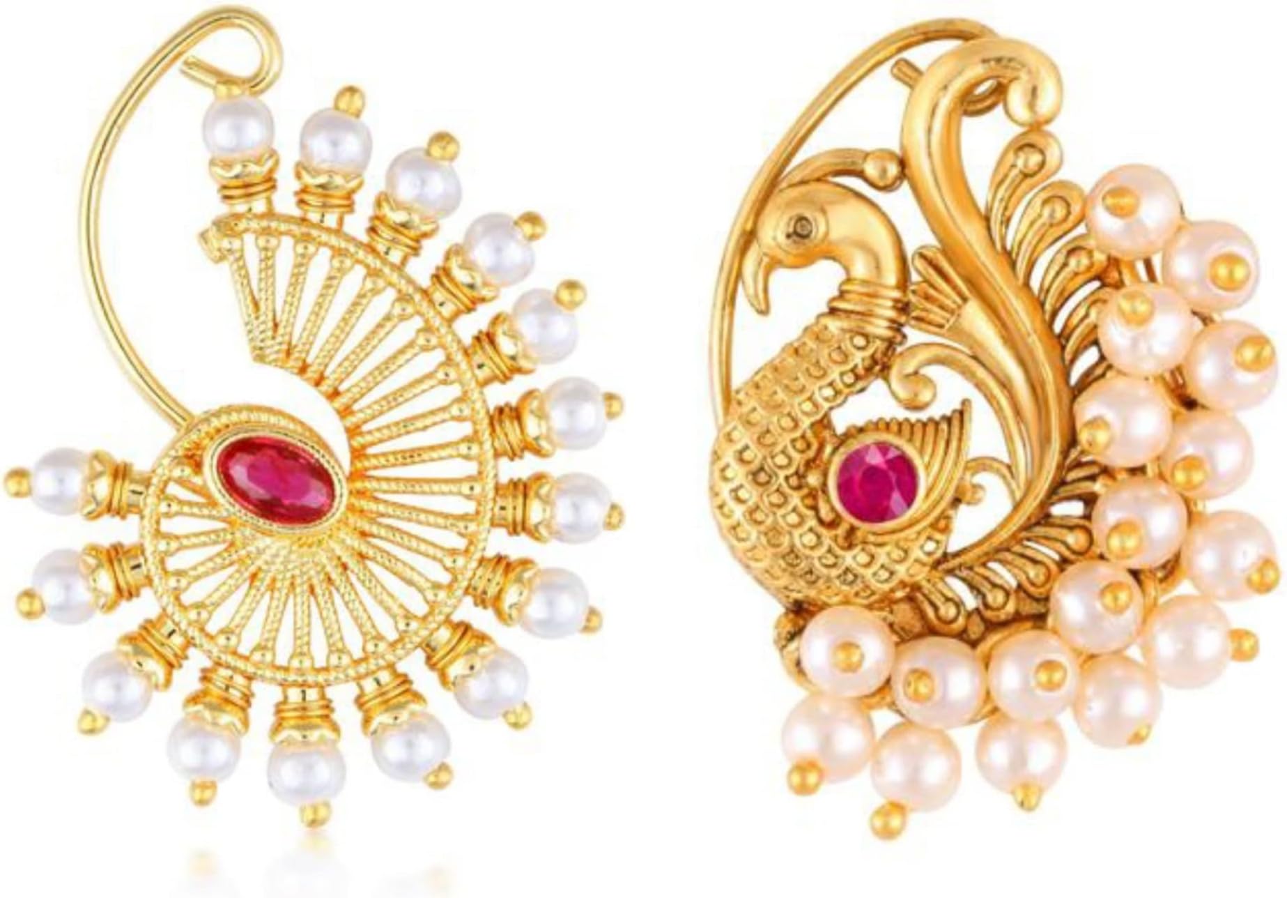 Vighnaharta Gold Plated with Pearl Nose for for women for women[VFJ1070-1134NTH-Press-Red]