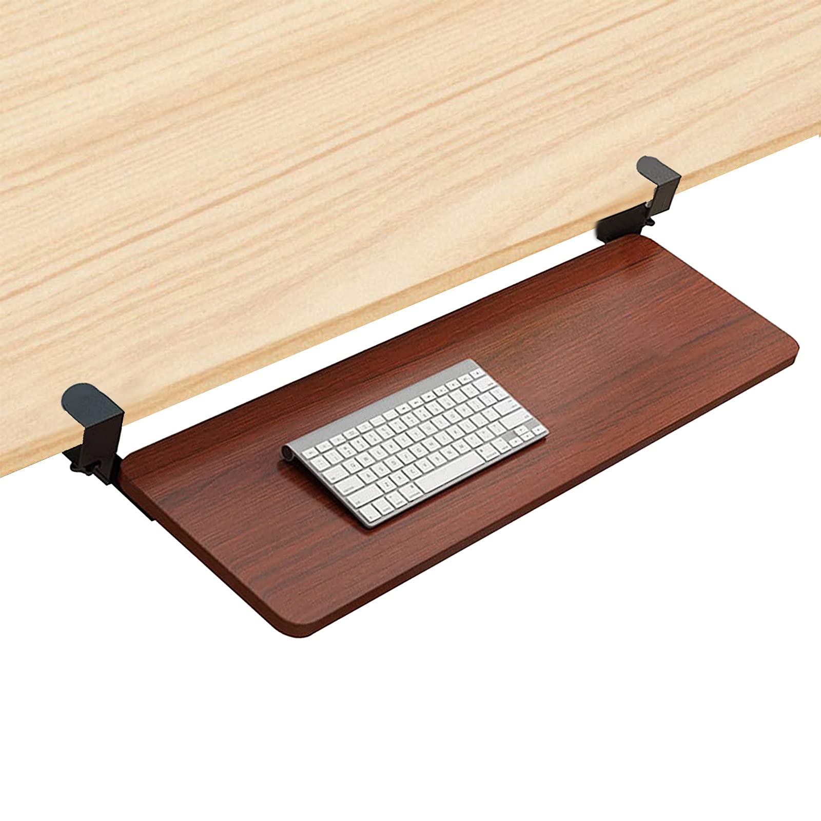 CVJdfhRE desk extender， For Home Office Computer Desk Extender, Under Sliding Keyboard Drawer Platforms, with Clamp, Easy Install, Ergonomic(Brown,75X25cm/29.5X10inch)