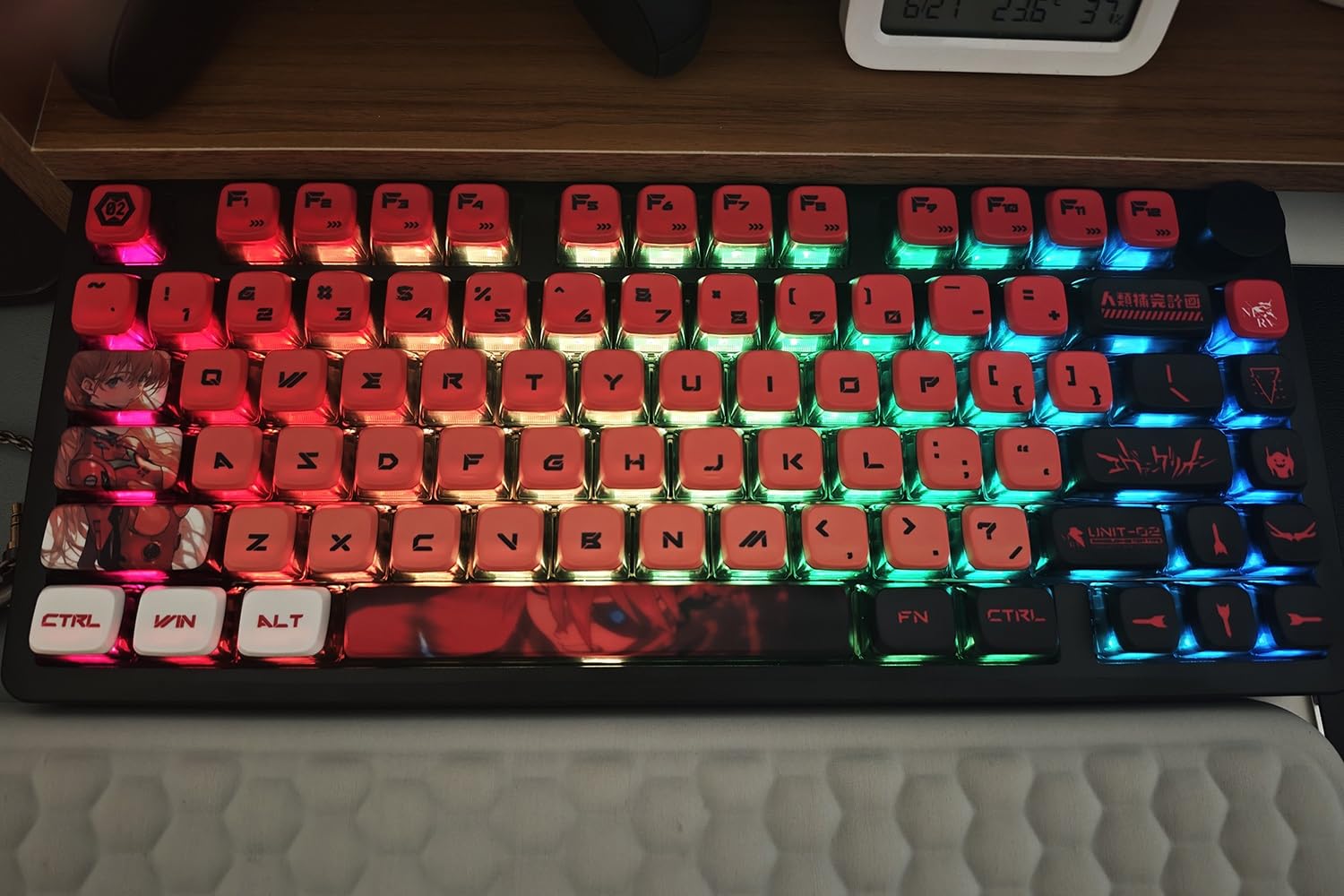 Evangelion Translucent Keycaps, Mechanical Gaming Keyboard EVA Anime OEM Profile PBT+PC Keycap(EVA-02)