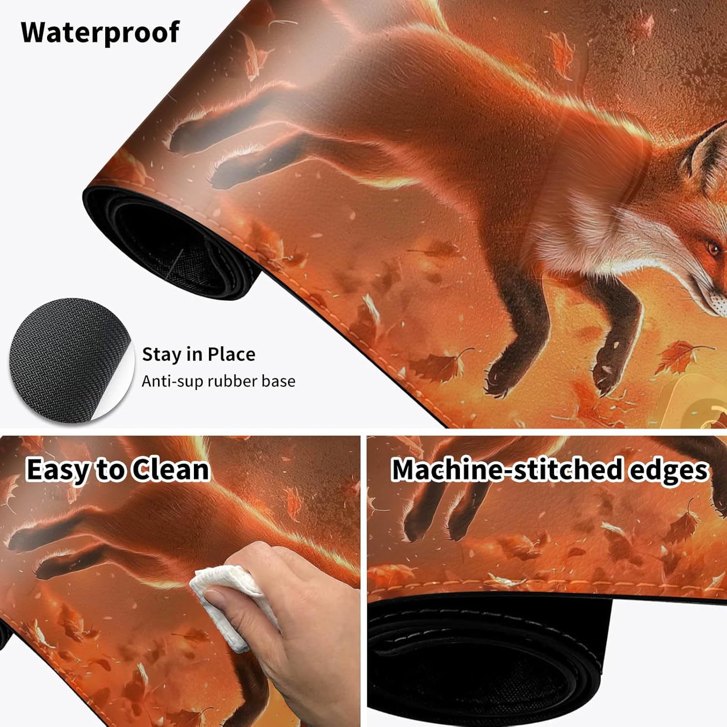 Warm Desk Pad,Heated Desk Pad,Office Mat,3 Heating Levels & 3 Hours Auto Shut-Off,31.5"*13" Gaming Mouse Laptop Keyboard Leather Desk Mat,Cute Red Fox Forest