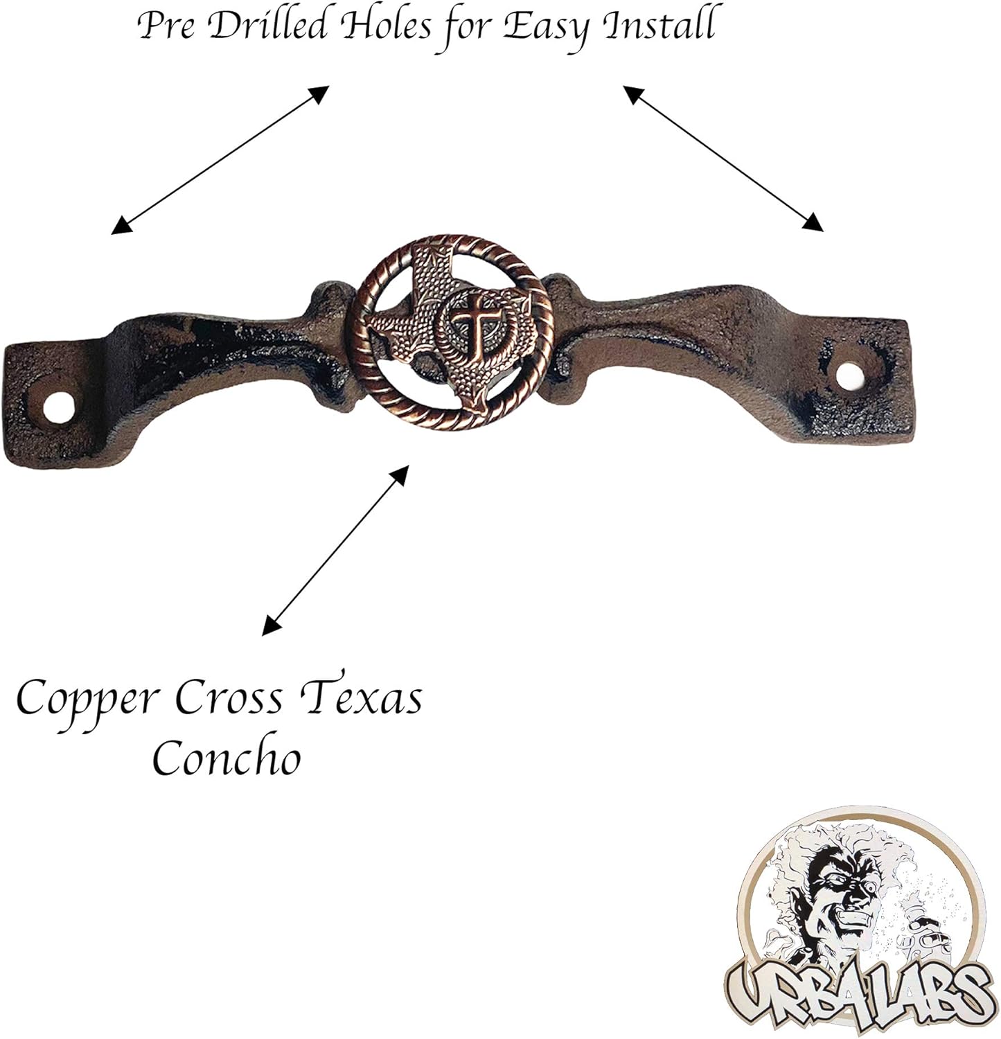 Urbalabs Cast Iron Kitchen Cabinet Handles and Drawer Pulls State of Texas Concho Cross and Star Country Home Rustic Decor Farmhouse Cabinet Handle Western Cabinet Knobs (2, Copper Texas with Cross)