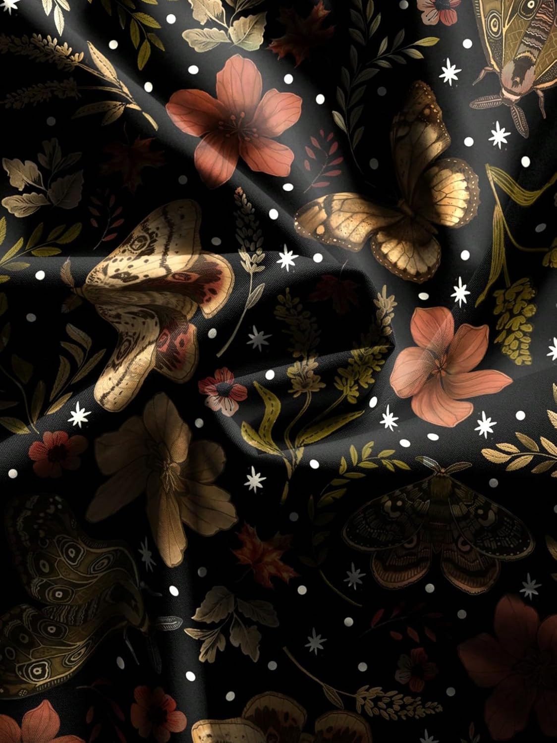 Fairycore Romantic Bohemian Butterfly, Moth, Leaf Print Sleeveless Low-Cut Sexy A-Line Midi Dress for Women, for Vacation