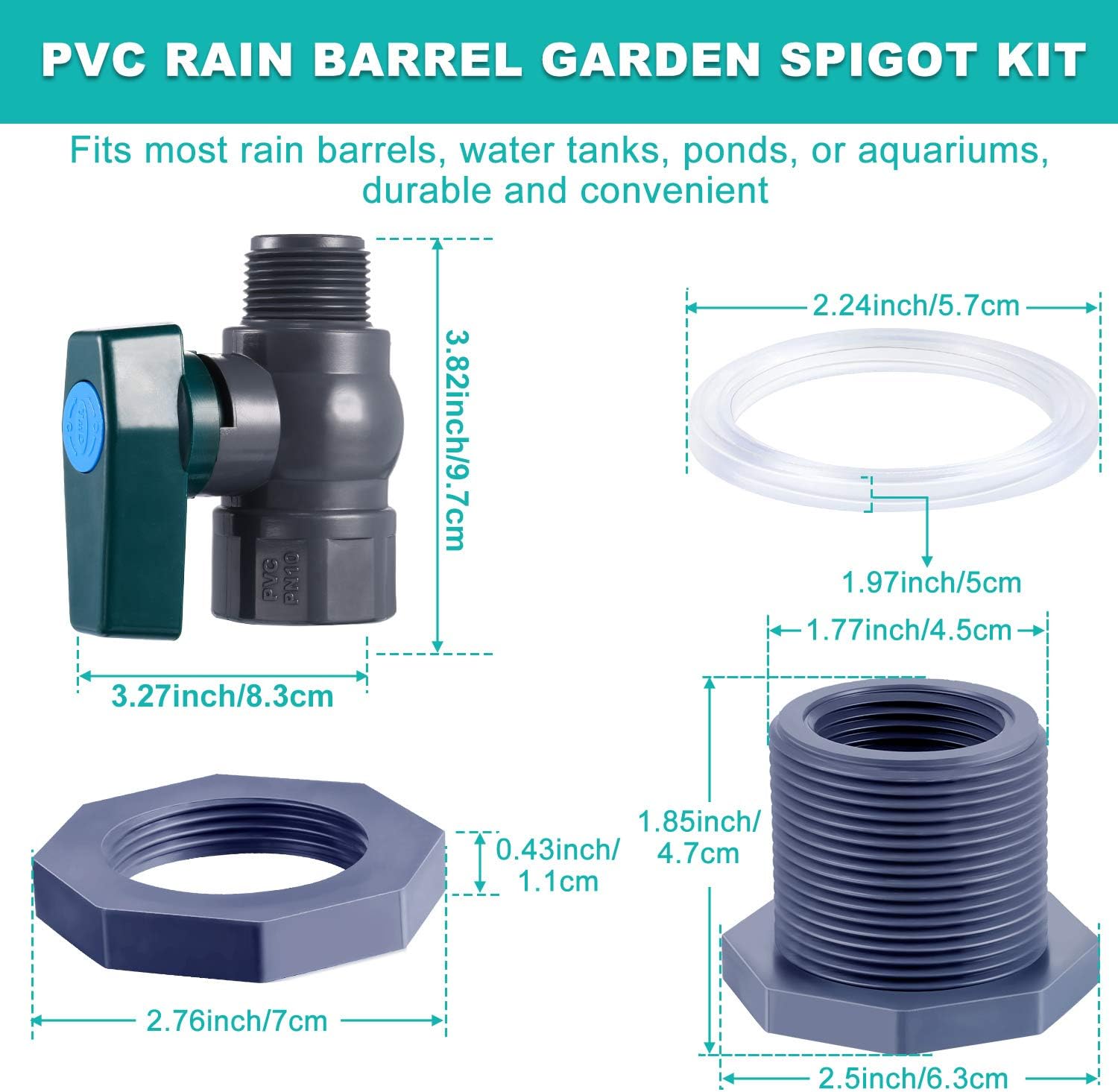 Mudder PVC Spigot Rain Barrel Faucet Kit Rain Barrel Valve with