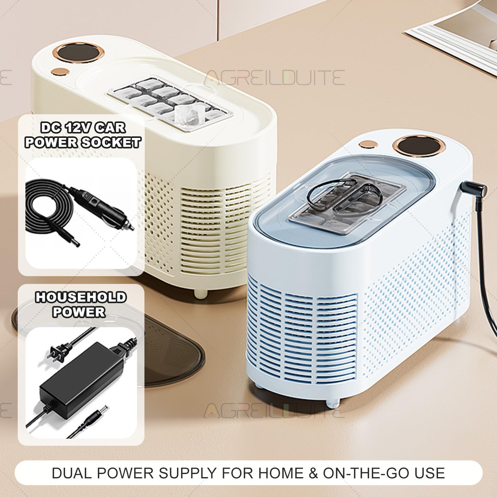 Mini Macchina per Il Ghiaccio per Feste, Produce cubetti di Ghiaccio in 10-15 Minuti, Genera 10 cubetti per Ciclo e Funziona con Doppia Alimentazione CA e 12V. Light-Blue