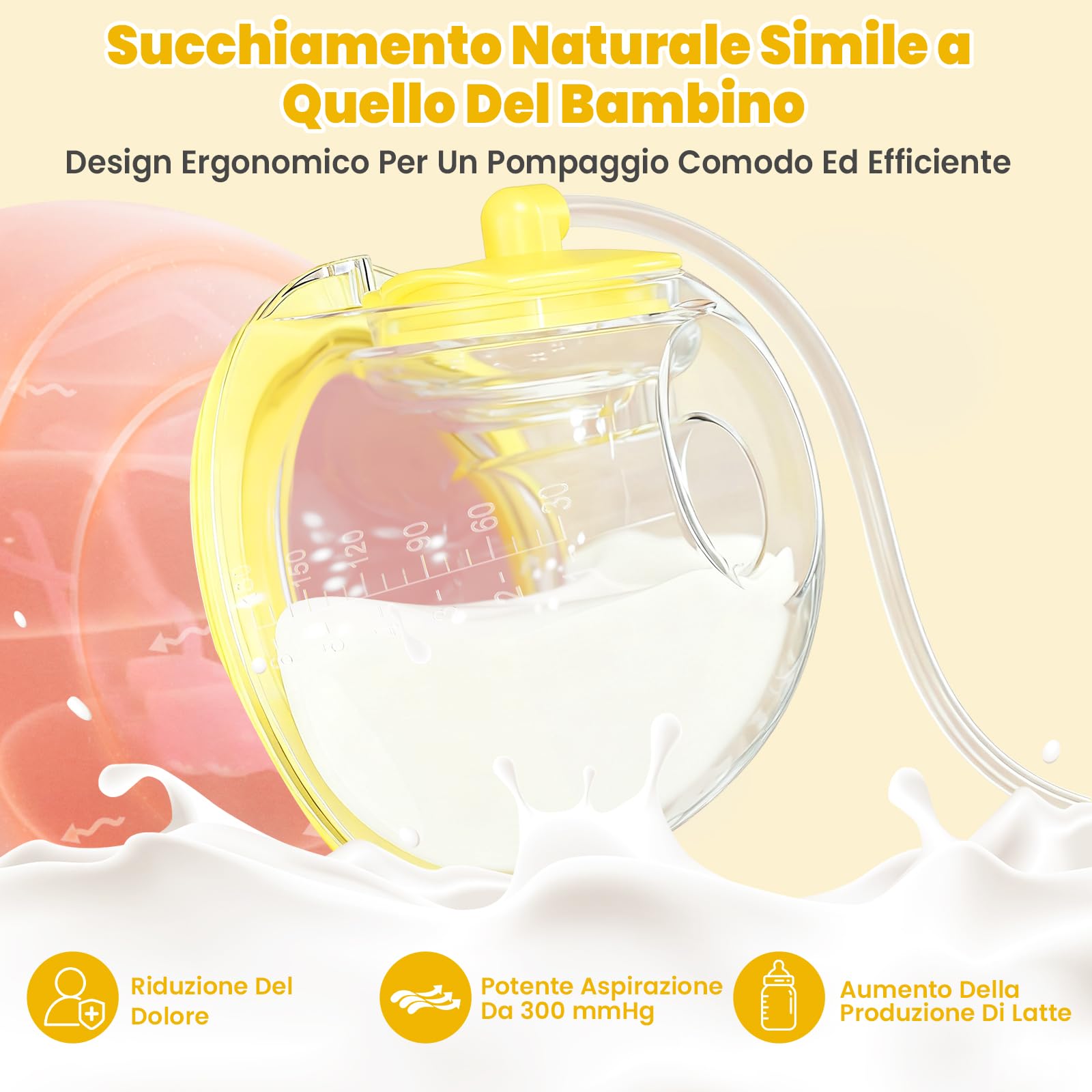 Saglve Tiralatte Elettrico Indossabile - 80g Tira Latte Neonati con 4 Modalità 12 Livelli 300mmHg, Portatile Ricaricabile 21/24mm Flangia Breast Pump Electric Portatile Casa, Ufficio, Viaggio