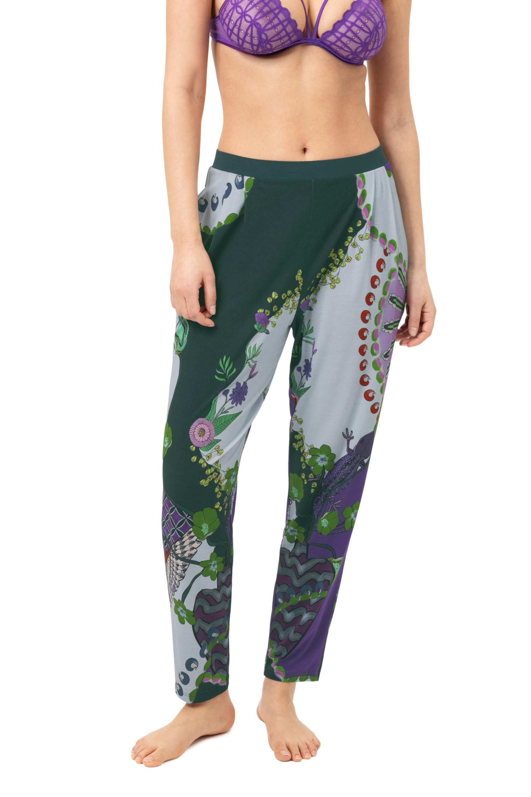 Mey Damen Pyjamahose Schmales Bein Serie Secret Glade Mystic | Modische Schlafanzughose mit schmalem Bein, Knöchellang, Seitliche Taschen, Kunstvoller Key-Print, XS-XL