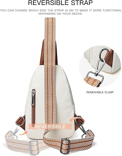 Miniatura 5 de LATMAP Bolso bandolera para mujer, mochila pequeña de cuero, mini bolsa cruzada en el pecho, mochila casual, riñonera impermeable antirrobo, beige y