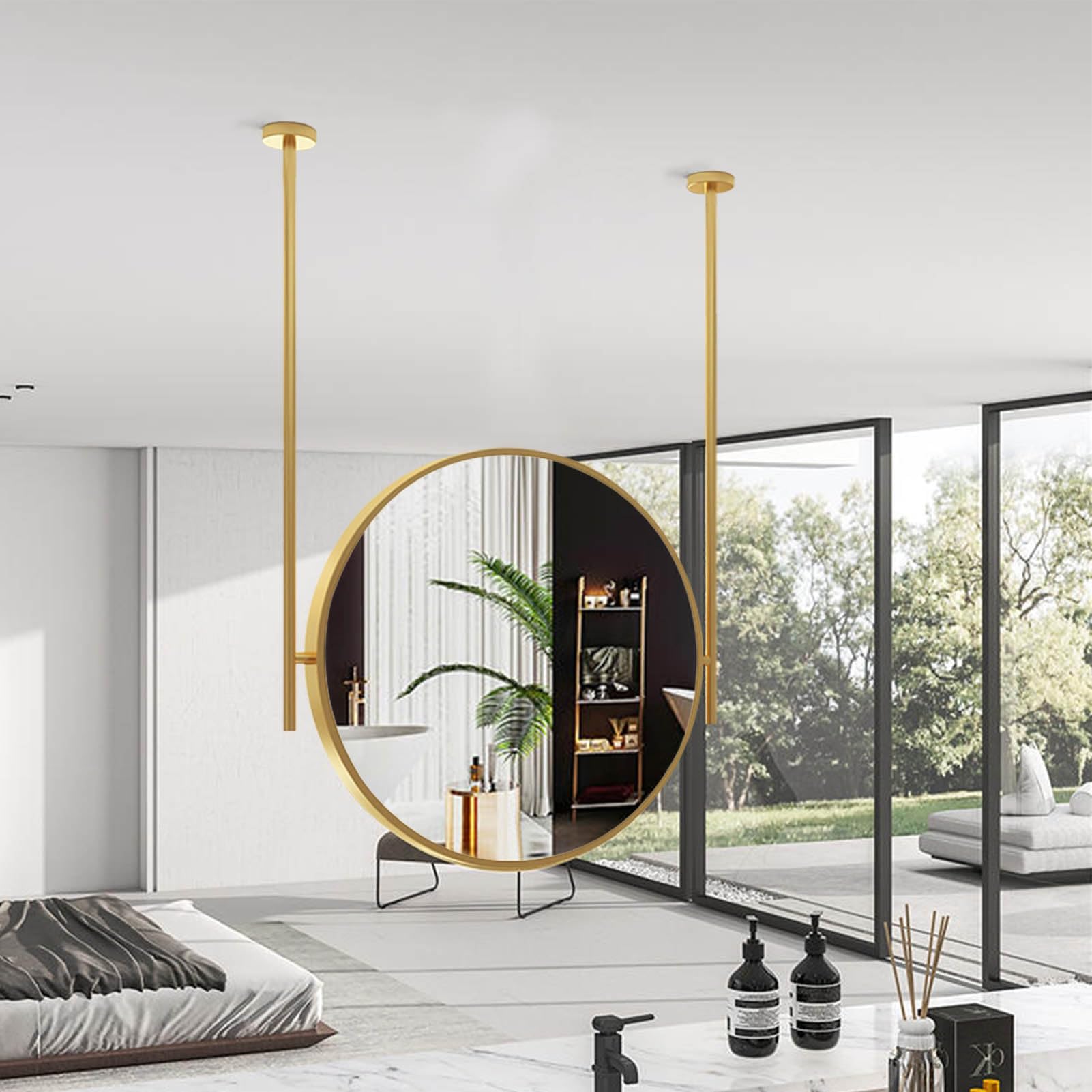 SXFSDOU Wall Mirror with Gold Frame, Modern Round Hanging Decorative for Bathroom Bedroom Hallway, Ceiling Mounted Customizable(Diameter-60CM/23.6INCH)