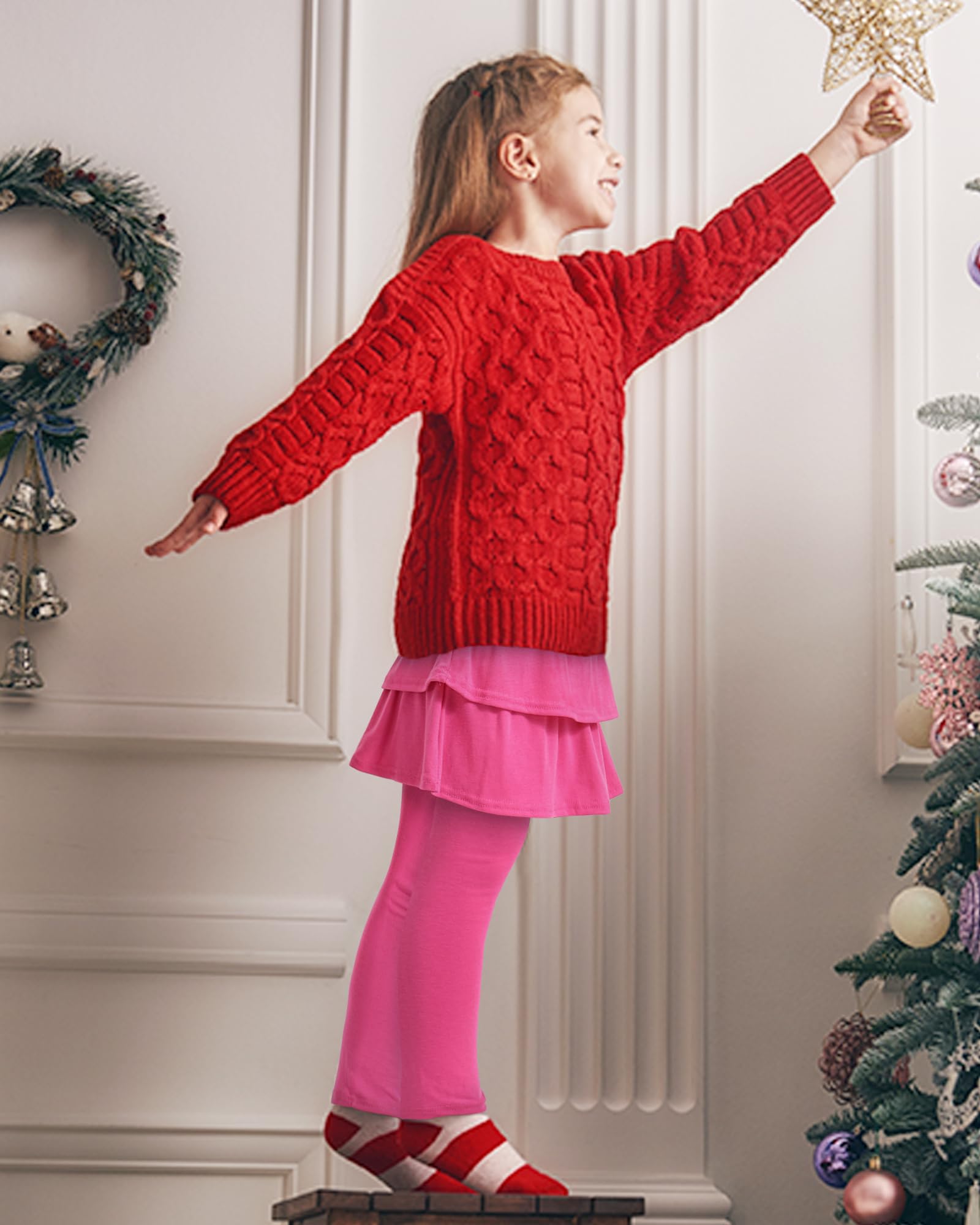 Somaibo Leggings da ragazza con gonne, uniforme scolastica, atletica, elasticizzati, tutù, pantaloni caldi con volant, confezione da 2