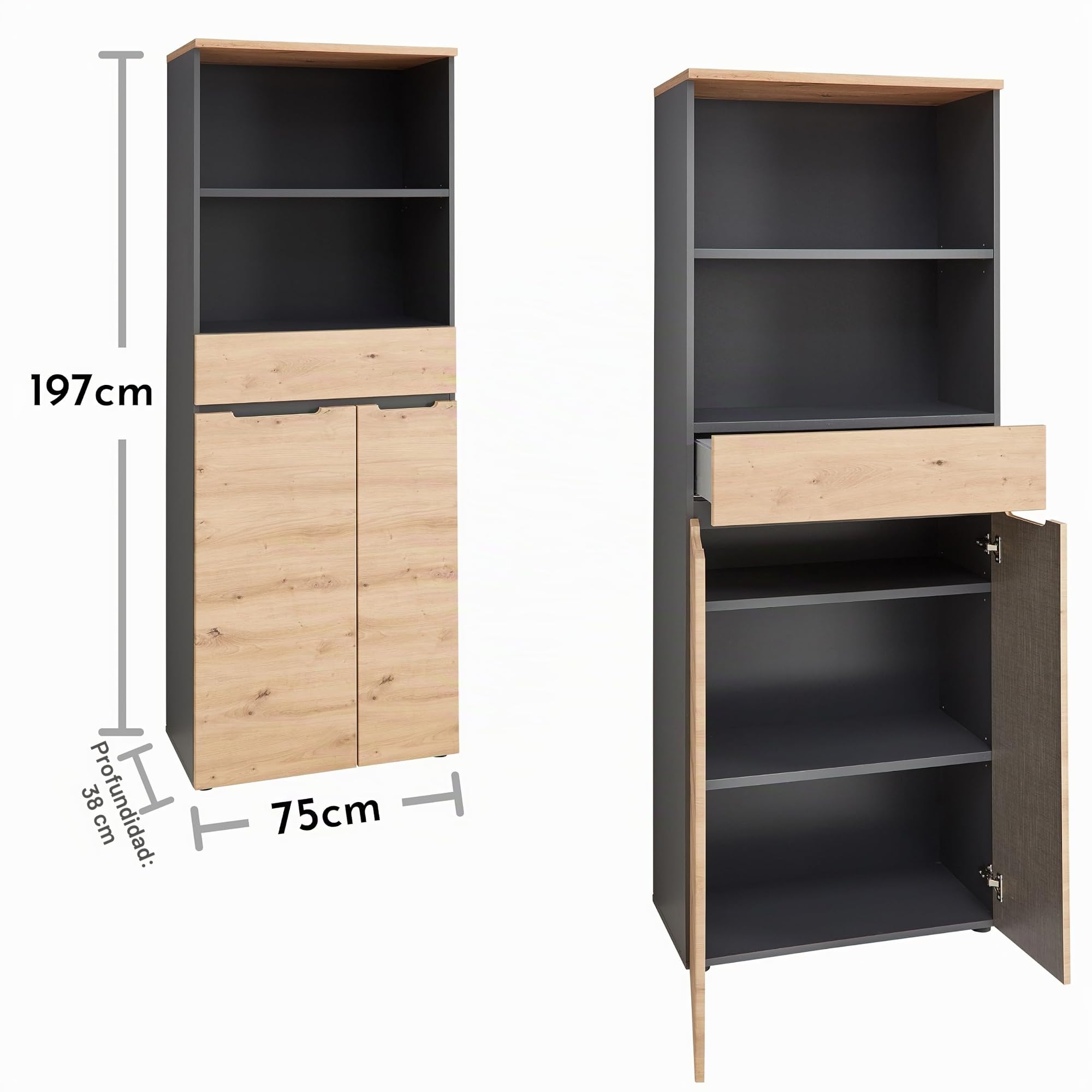 Stella Trading 19602003 Memphis archivador en Aspecto Artesano, Moderno Armario de Oficina con 2 Puertas, Madera, Artisan Roble/Grafito, Aktenschrank 5