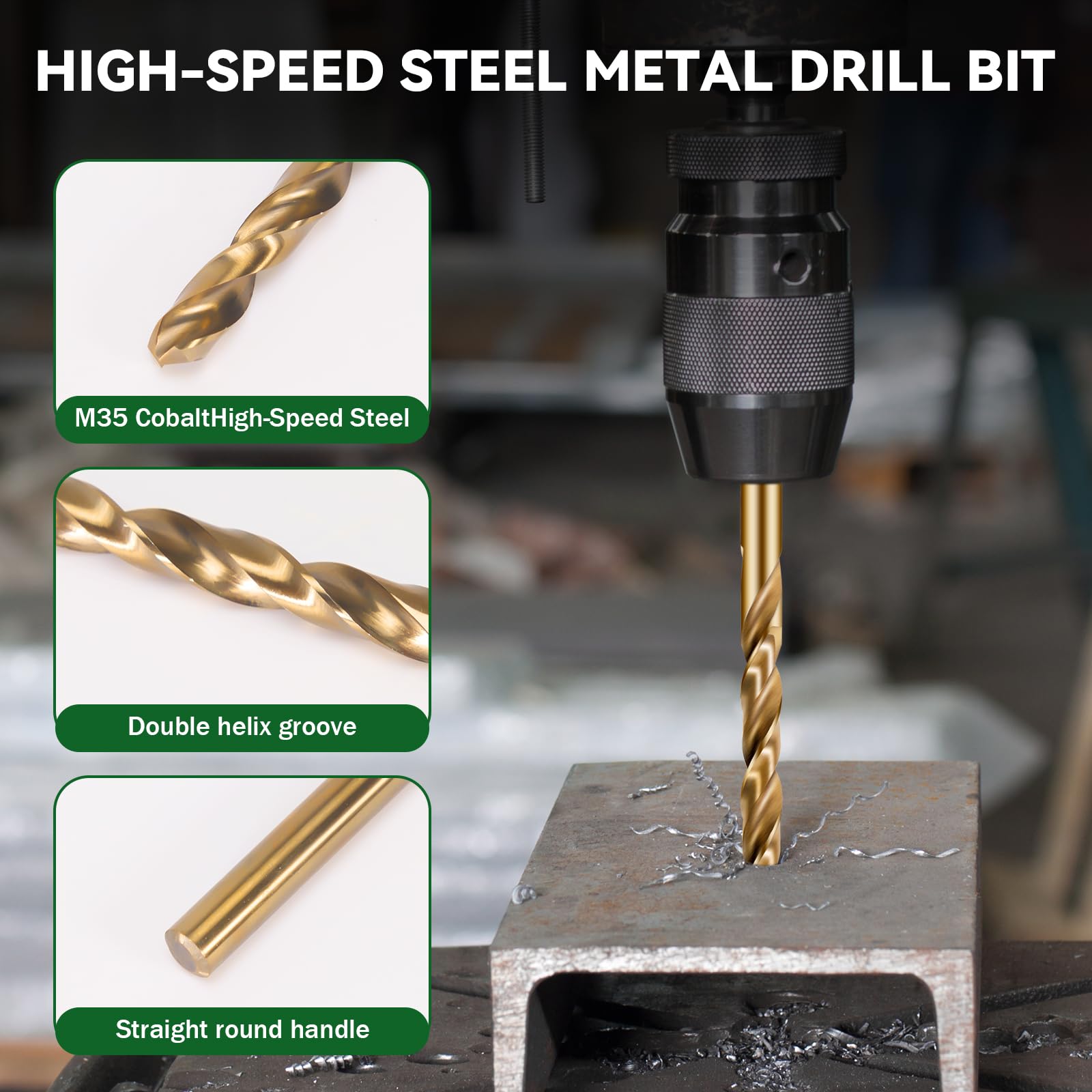 Set di punte per trapano al cobalto da 3/8", 5 pezzi, M35 in acciaio ad alta velocità, kit di punte per trapano in metallo di alta qualità per acciaio temprato, acciaio inossidabile, ghisa e legno
