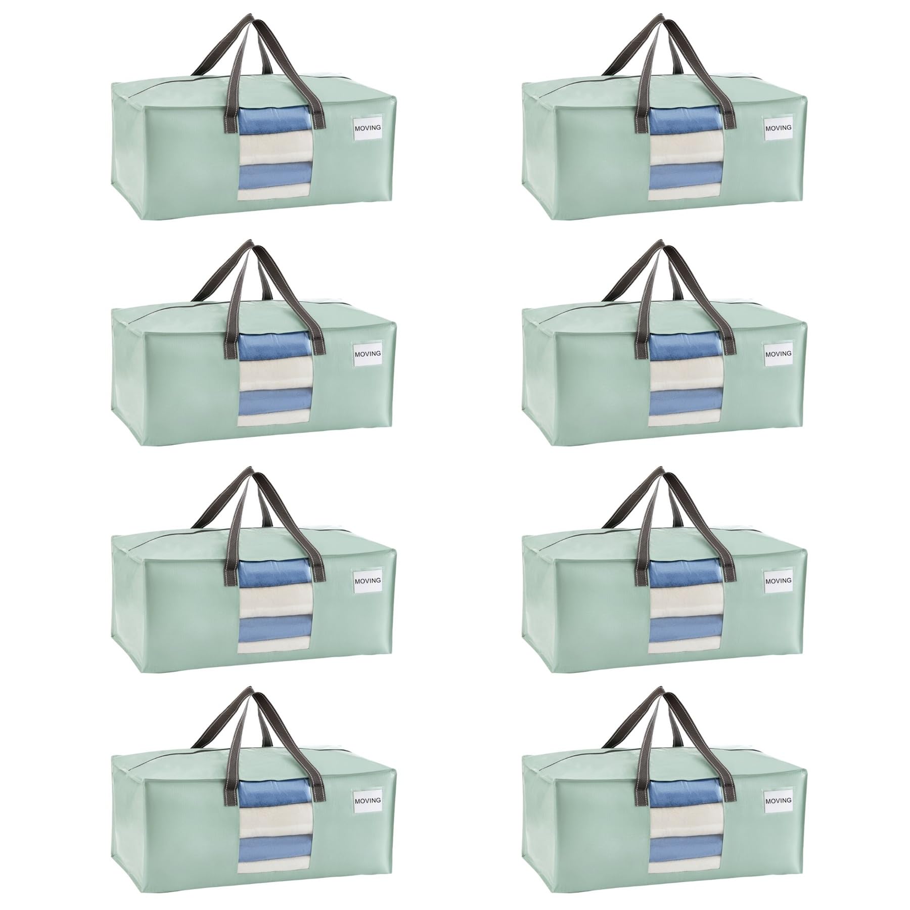 VENO Heavy Duty Moving Bags, Storage Bags, Clear Window, Light Green,8 Pack