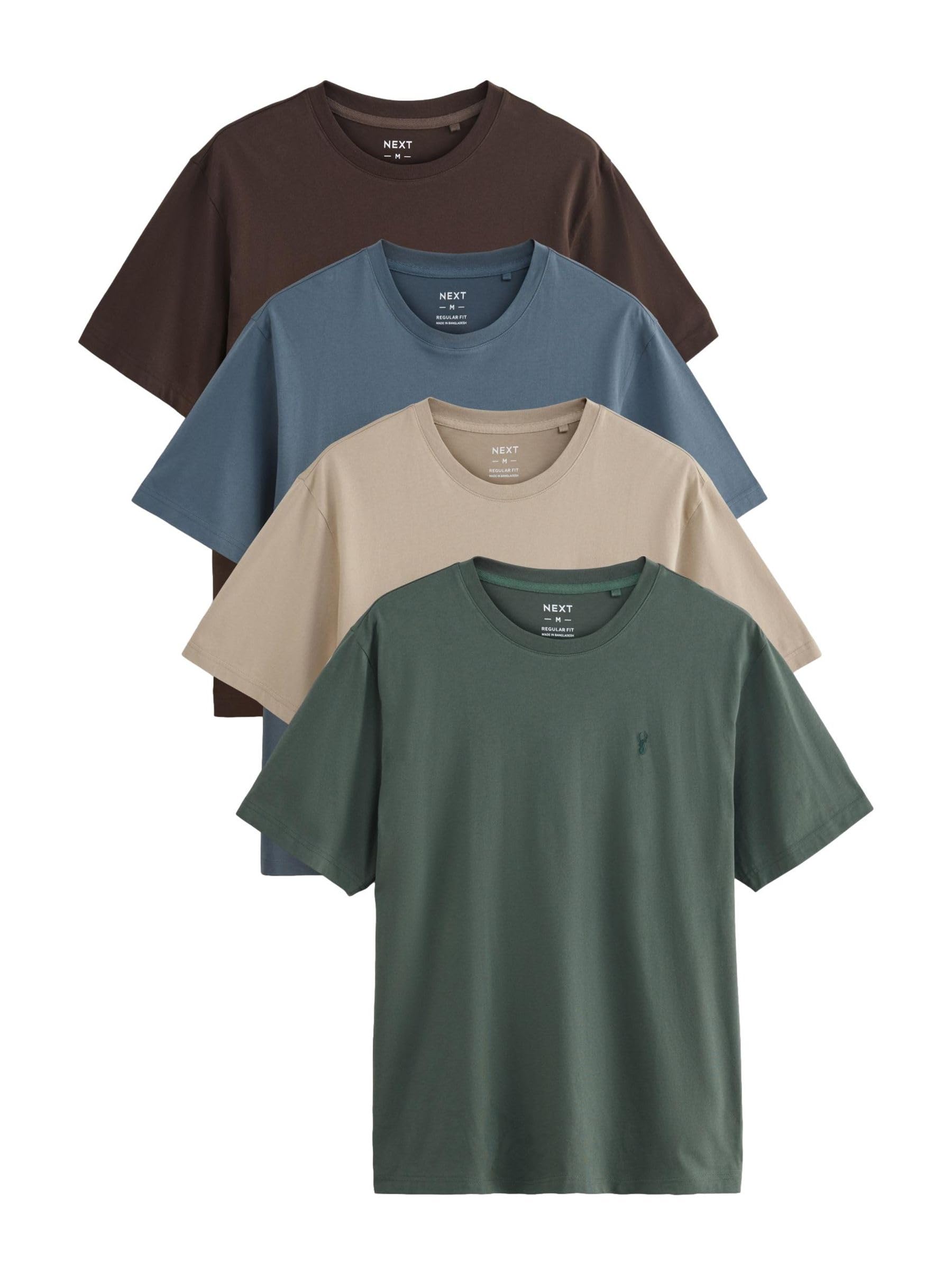 NEXT Camisetas para Hombre, Cuello Redondo, 100% Algodón, Pack de 4 Camisetas