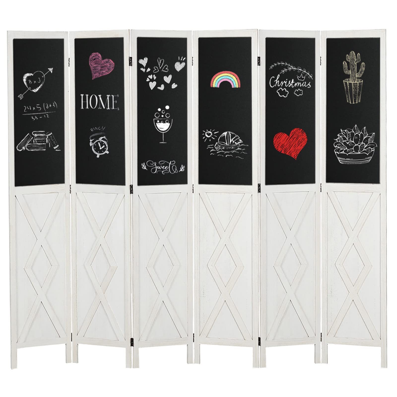 Buy Wnutrees Wood Room Divider with Chalkboard Panels, 4 Panel Rustic