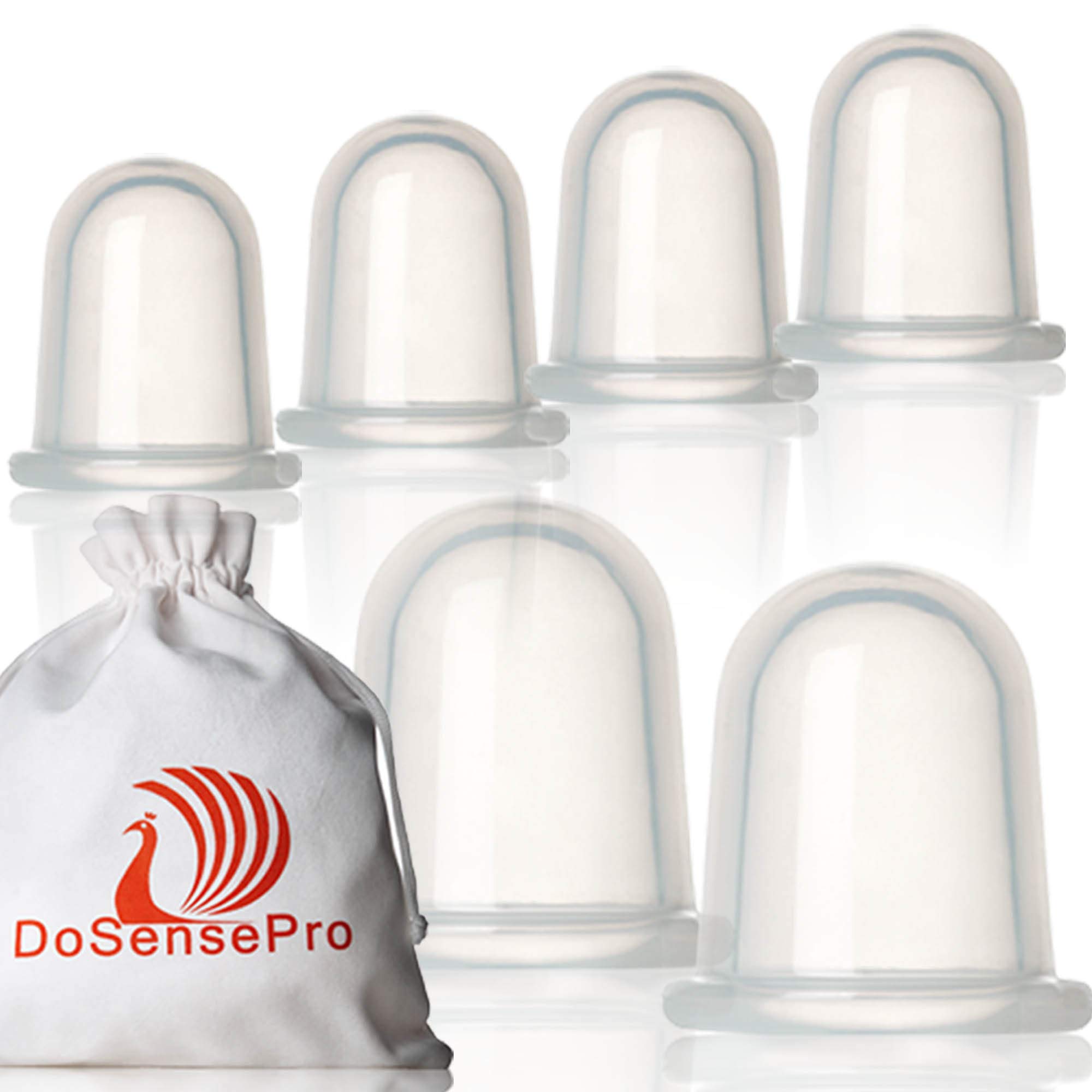 Cupping Therapy Sets Massage Cups - by DoSensePro. 6 Flexible Medical Grade Silicone Vacuum Cups. Acupuncture Fireless Cupping Therapy for Arthritis,Pain Relief, Relaxation, Anti-Aging, Anti-Cellulite