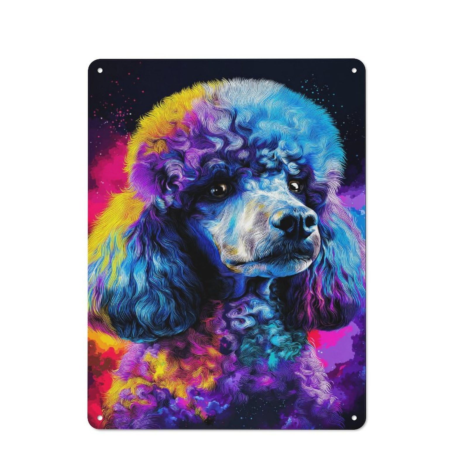 Junmoney Colorful Poodle Portrait Artwork Printed Metal Sign 40X30cm For Home Office Or Studio, For Winter Room Styling In Home Office And Studio