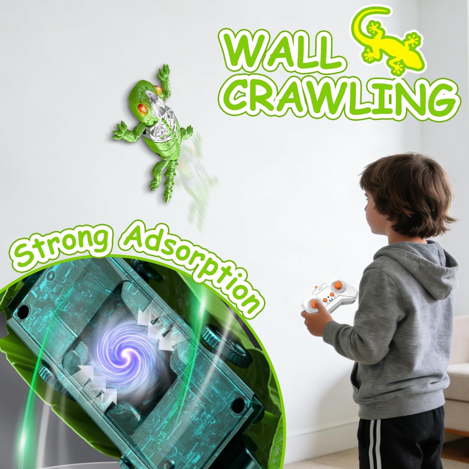 Gecko Wandflitzer, 360 ° Rotation Ferngesteuerter Gecko, Wänden Decken Entlang Krabbelt, Leuchtenden LED-Augen, Realistische Bewegungen, Interaktives Roboter Spielzeug Geschenk für Kinder
