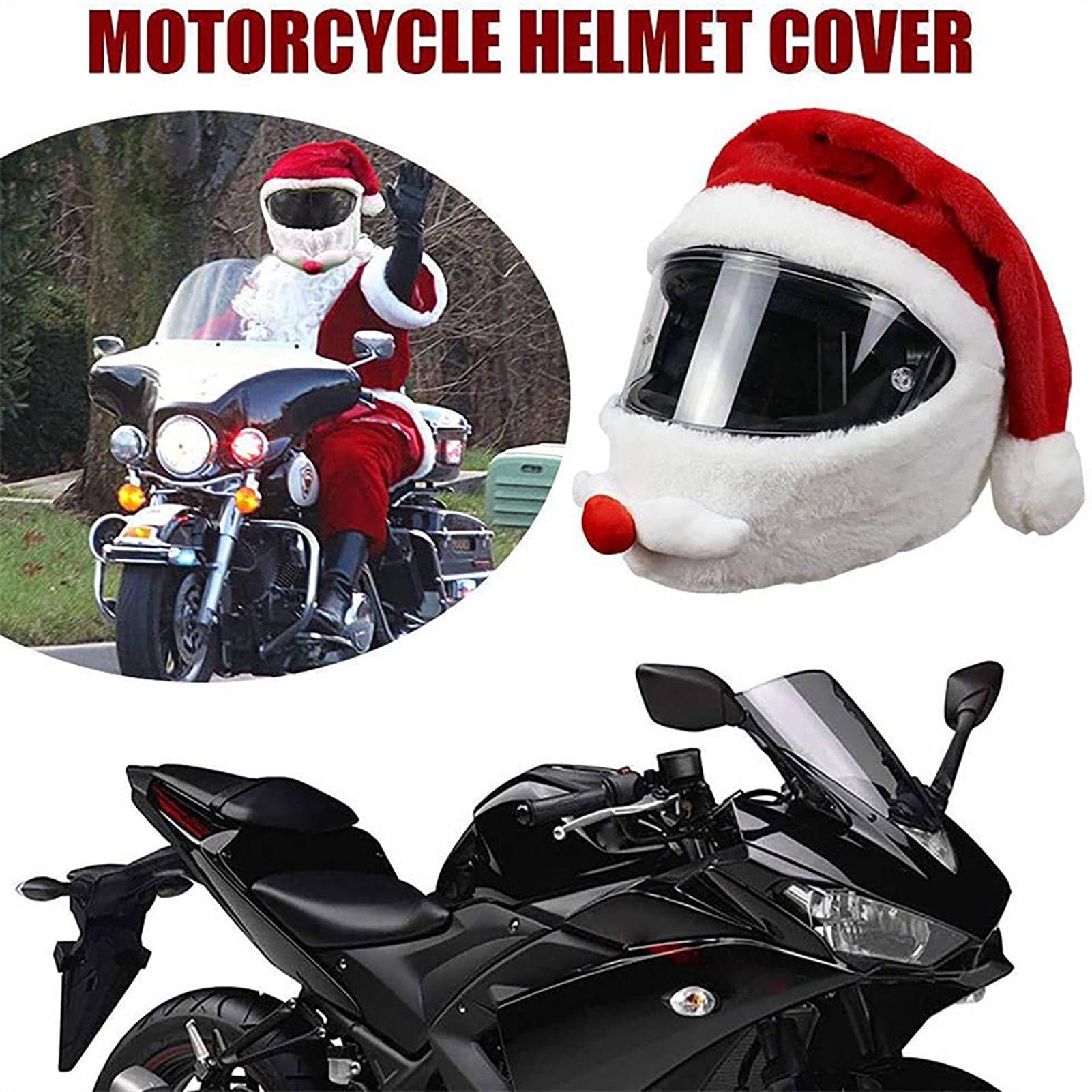 na Kask Motocyklowy - Świąteczne Akcesoria Motocyklowe Do Zabawnych Jazd - Okolicznościowe Nakładki Na Kask Czapka Mikołaja | Dla Jazdy Motocyklem I Rowerem Zimą Dla Kobiet I