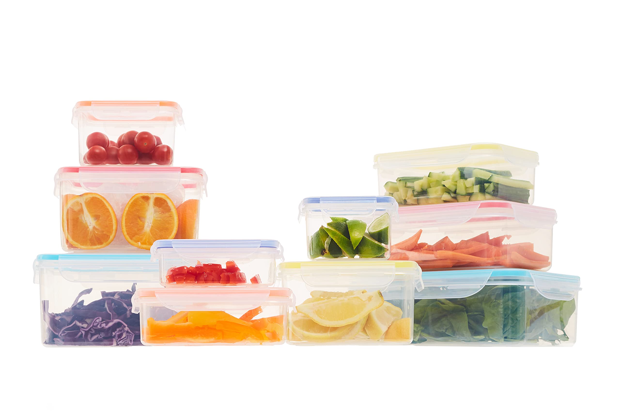 Contenedores de almacenamiento de alimentos de plástico con tapas, loncheras, reutilizables, juego de 10