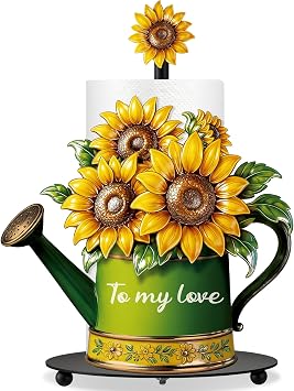 Sunflower Paper Towel Holder Gnome Honey Bee Kitchen Decor for Adults Yellow Farmhouse Paper Towel Holder Stand Vintage Rustic Countertop Accessory for Summer Bathroom Home Decor GiftKettle