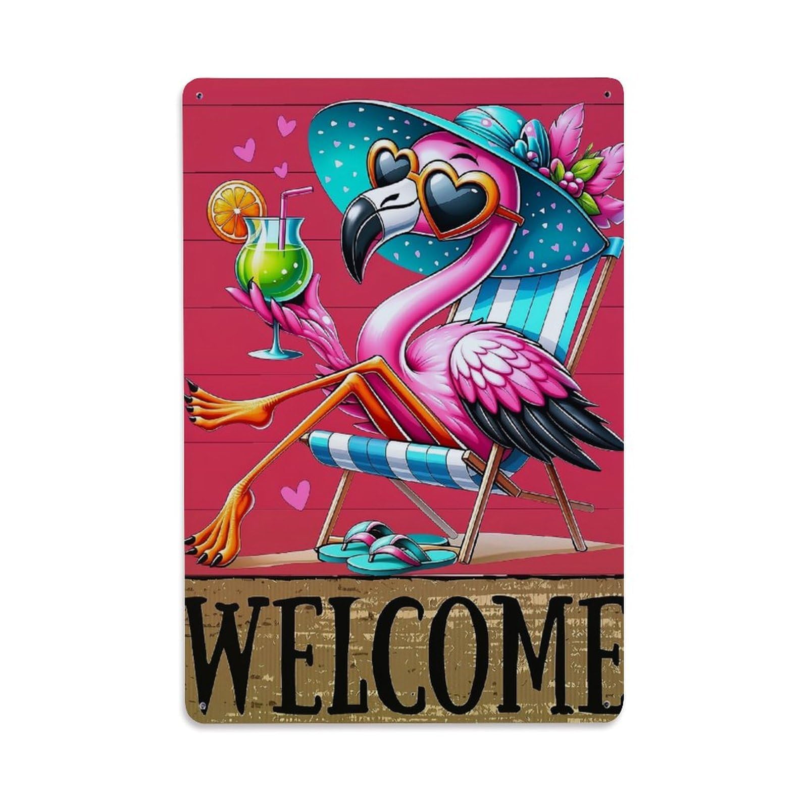 Jdfenggu Vintage Flamingo With Cocktail And Hat Retro Metal Tin Sign, Decor Art Poster For Bar, Home, Man Cave, Kitchen, Laundry Room Gift 8X12inch