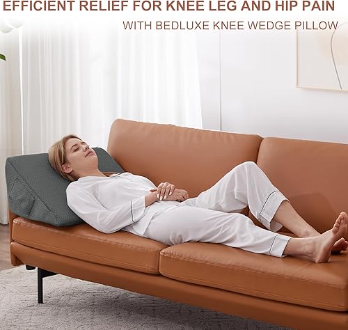 Miniatura 6 de Bedluxe Almohada de cuña de rodilla, almohada de espuma viscoelástica para piernas para dormir de espalda, almohadas de cuña para piernas después de