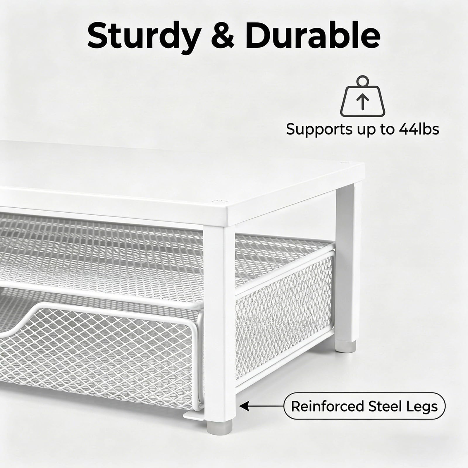 Spacrea Organizer da scrivania e accessori, supporto per monitor del computer con cassetto e 1 portapenne aperto, supporto per stampante e laptop, accessori da scrivania per casa e ufficio (bianco)