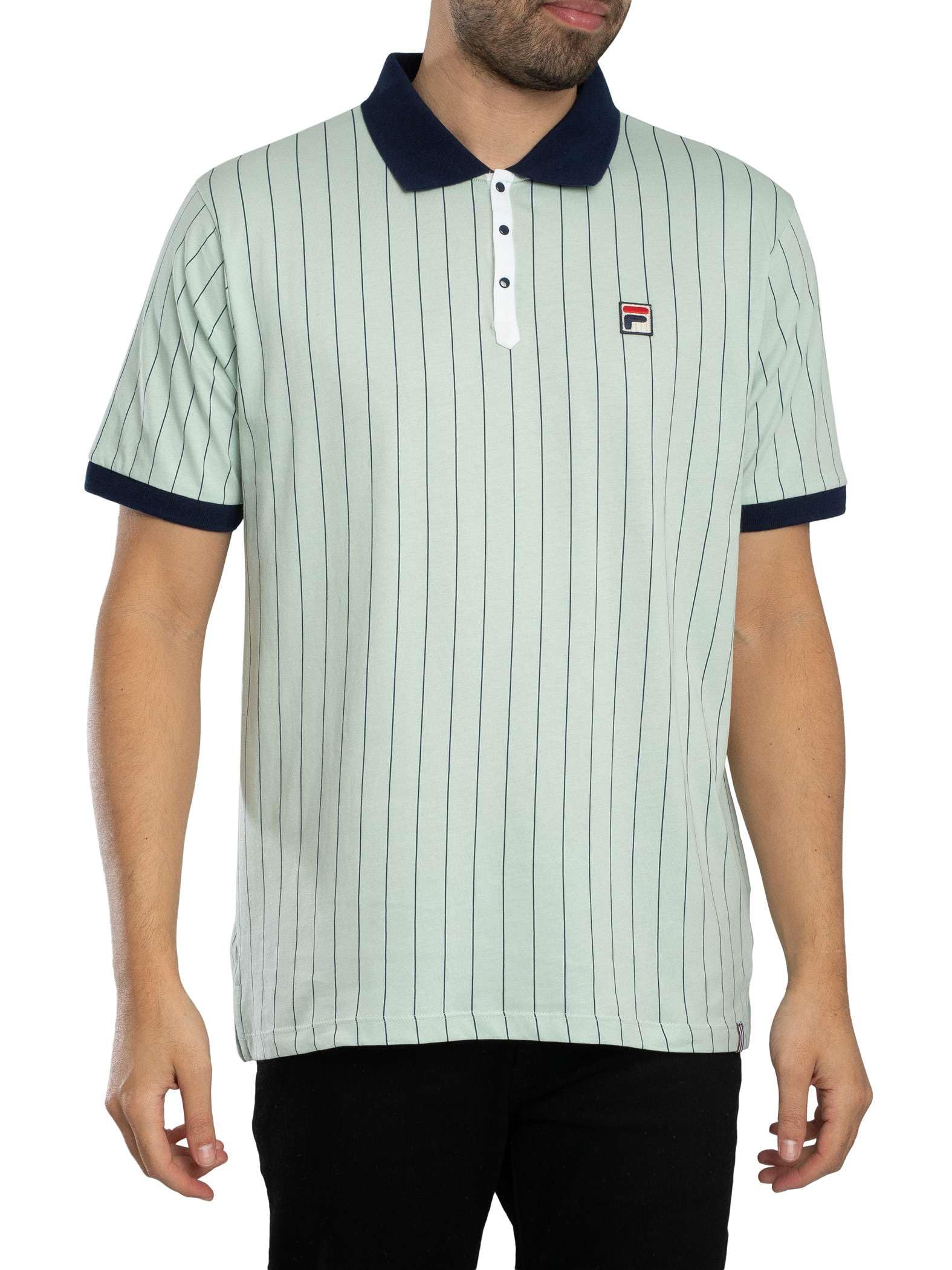 Fila Men's Surf Spray/Navy/White Bb1 Classic Vintage Stripe Polo Shirt, Xxl