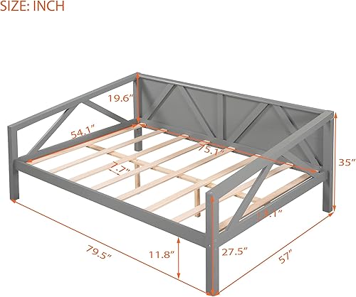 Miniatura 2 de Harper & Bright Designs Marco de madera para sofá cama de tamaño completo, soporte de listones de madera, no necesita somier, gris