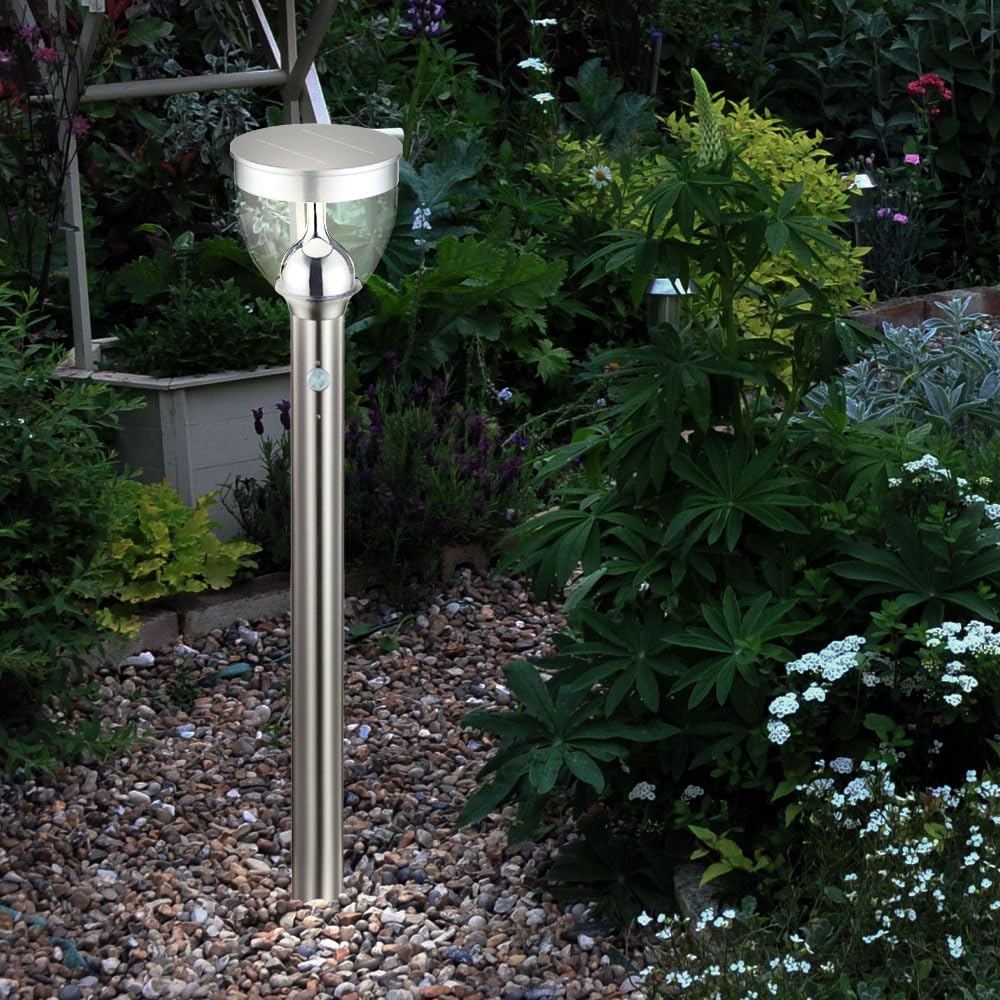 LED Solar Außen Steck Lampe Terrassen Bewegungsmelder Erdspieß Edelstahl Steh Leuchte Globo 33437