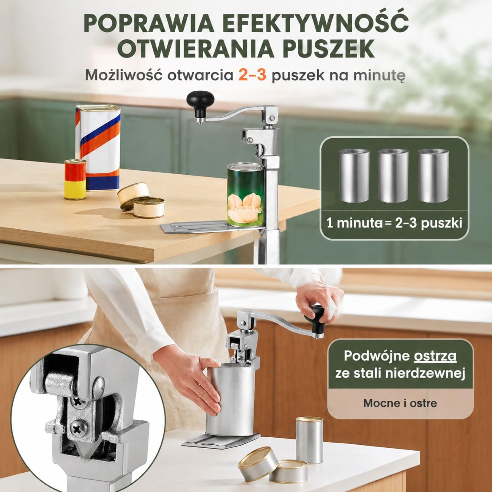 Ręczny otwieracz do puszek na blat, model z regulacją wysokości do restauracji, hotelu i sklepu spożywczego