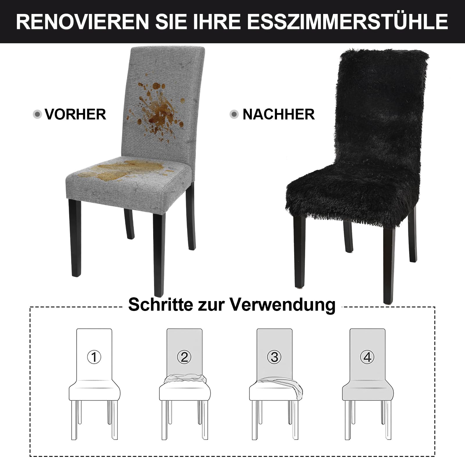 Alishomtll Stretch Stuhlhussen Hochflor Hussen Schwingstuhl 6er Set Schwarz