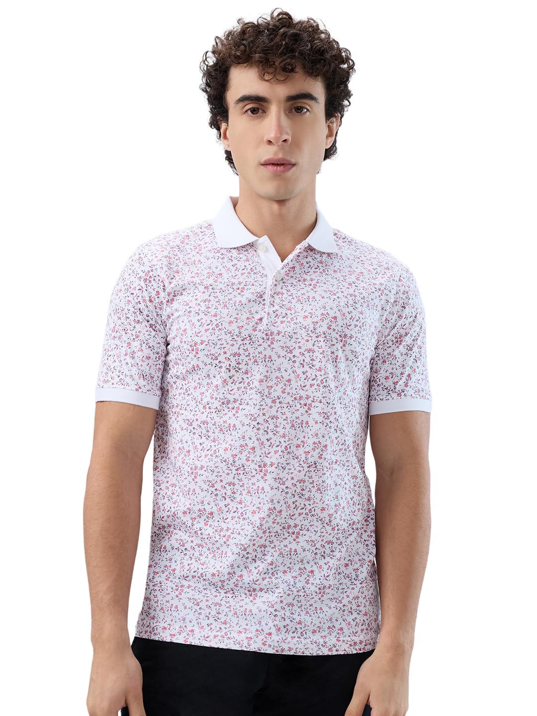 Raymond Men Modern Fit Print Pattern Pure Cotton Half Sleeve Polo Neck Casual T-Shirt Medium Red-image-37