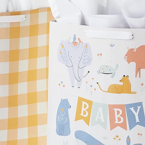 Miniatura 4 de Hallmark Bolsas de regalo extra grandes de 15 pulgadas con papel de seda (2 bolsas Baby Animals, Yellow Gingham) para baby showers, primer