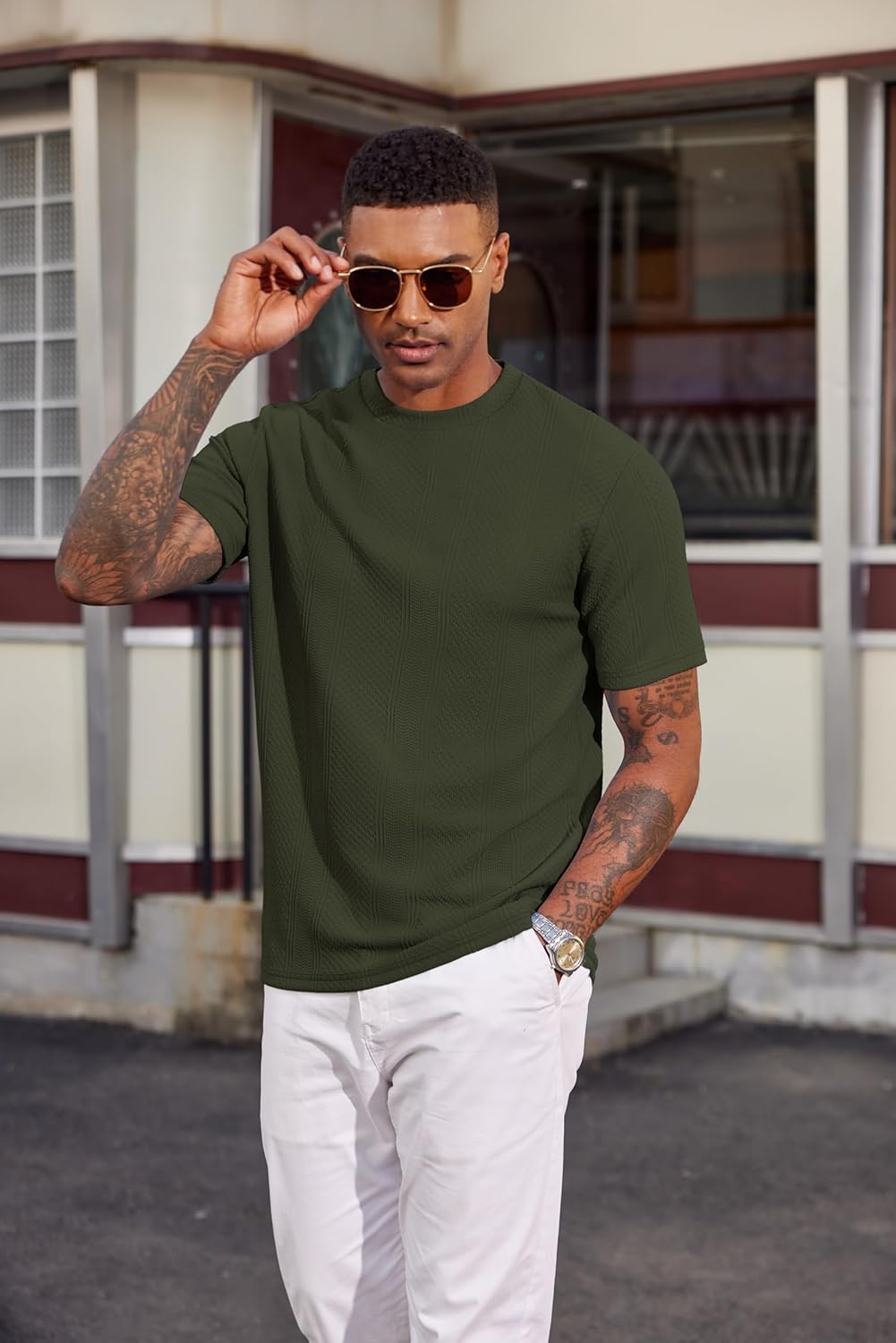 COOFANDY Men's T-Shirt Short Sleeve Crew Neck Textured Shirts Classic Knit Pullover Tees - Image 3