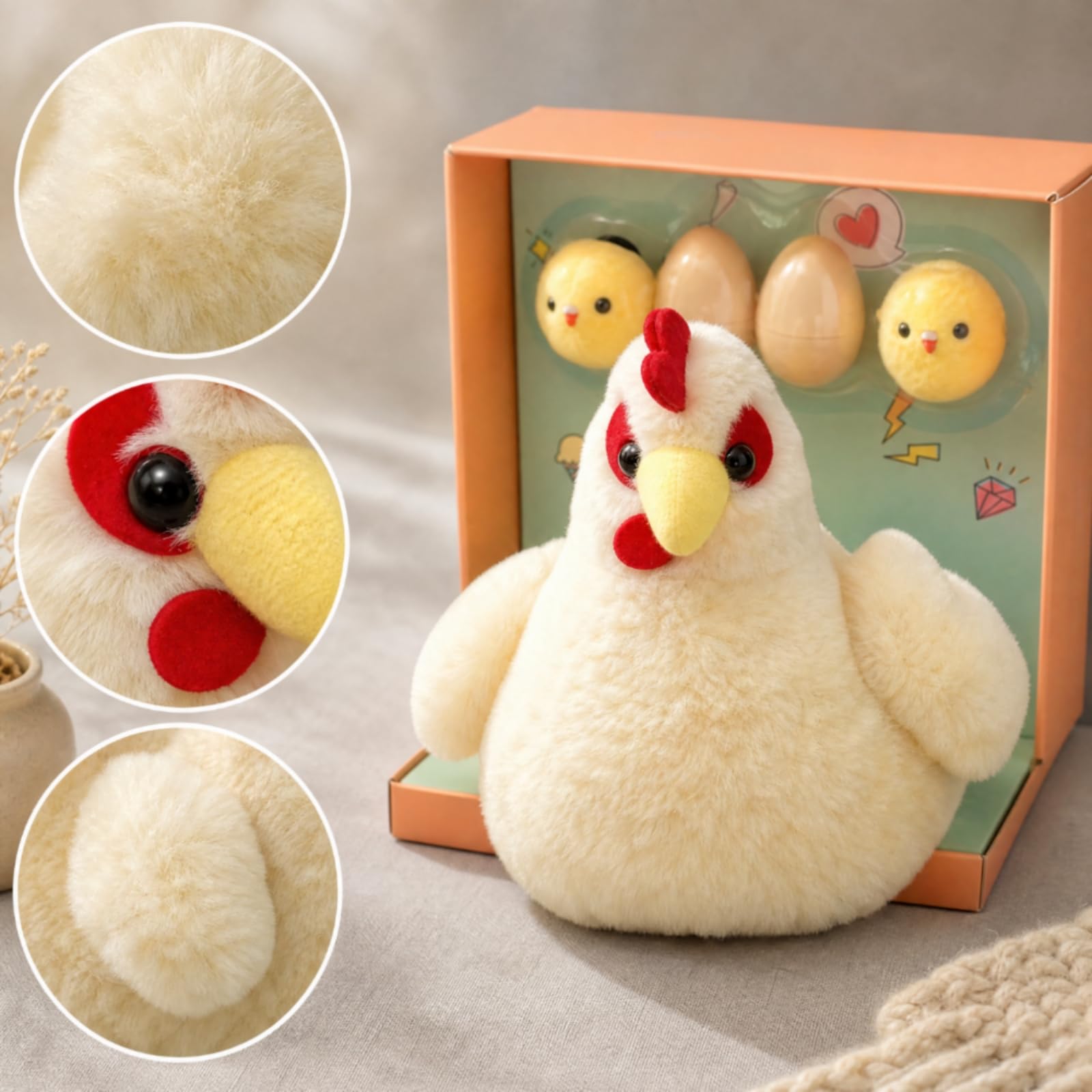 harayaa Peluche Sensibile Deposizione di Uova Morbido Pollo di Peluche Elettronica Realistico per Genitori, Gioco Finzione, Grigio