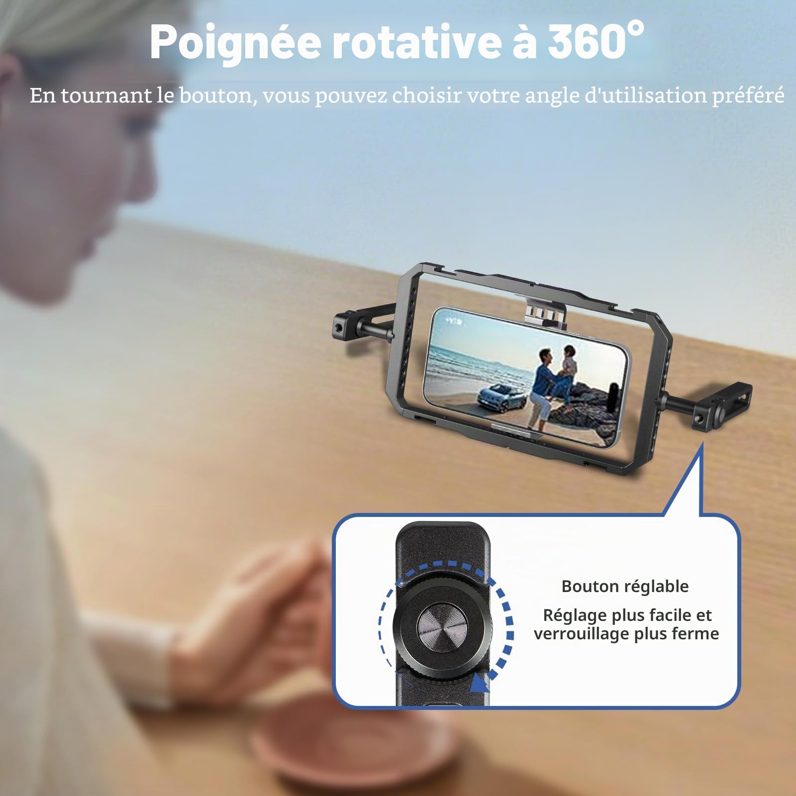 Kit de stabilisateur Universel pour téléphone Portable Vlogging & Filmmaking, Support Cage vidéo avec poignées rotatives à 360 °, Compatible avec iPhone 17/16/15/14/13 et téléphone Portable Android