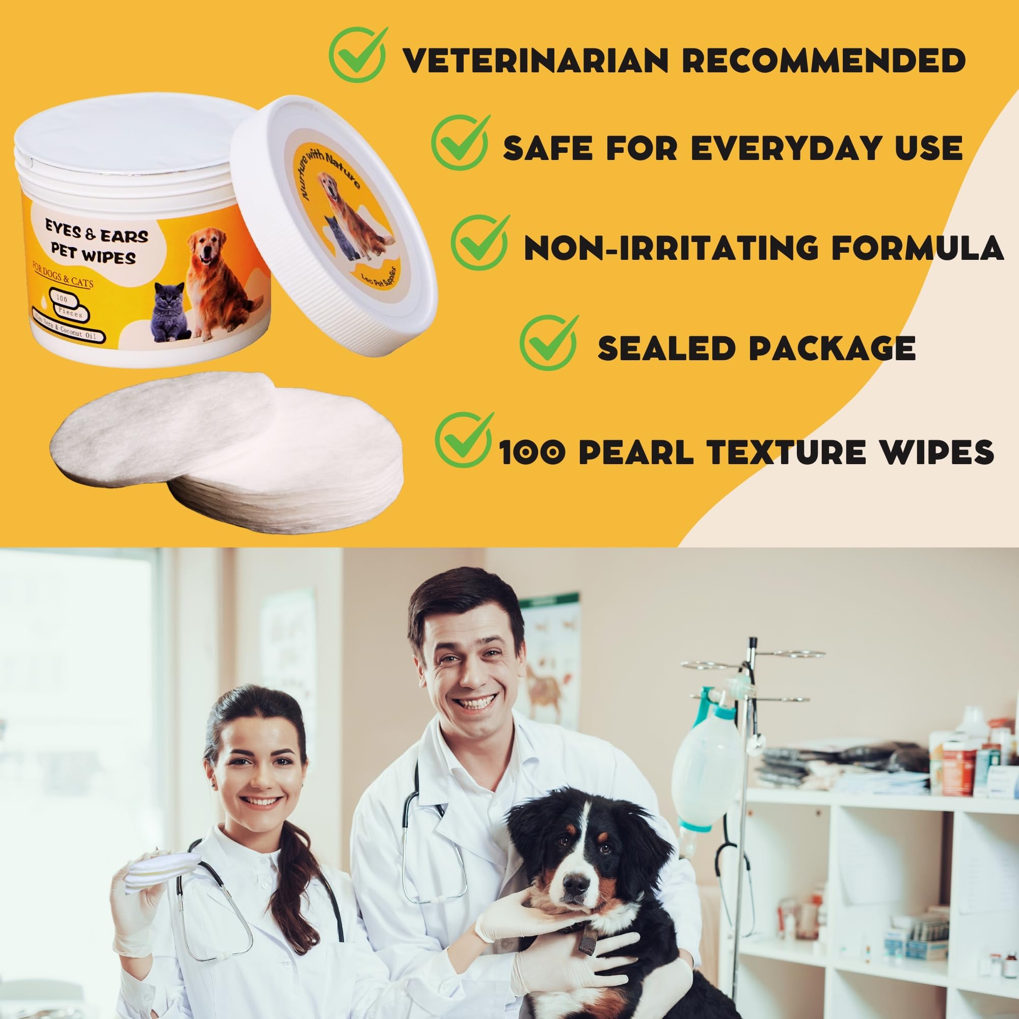 Eye & Ear Wipes for Pets - (100 Count) - Cleanser for Dogs and Cats, Non-Irritating Ingredients; Aloe Essence and Coconut Oil, Specially formulated, Everyday use, Unscented - image 3