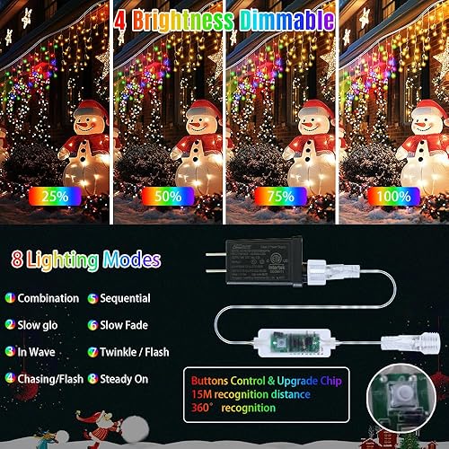 Miniatura 5 de Luces de carámbanos para decoración al aire libre, 60 + 16 pies, 600 luces LED de Navidad al aire libre, impermeables, temporizador, memoria